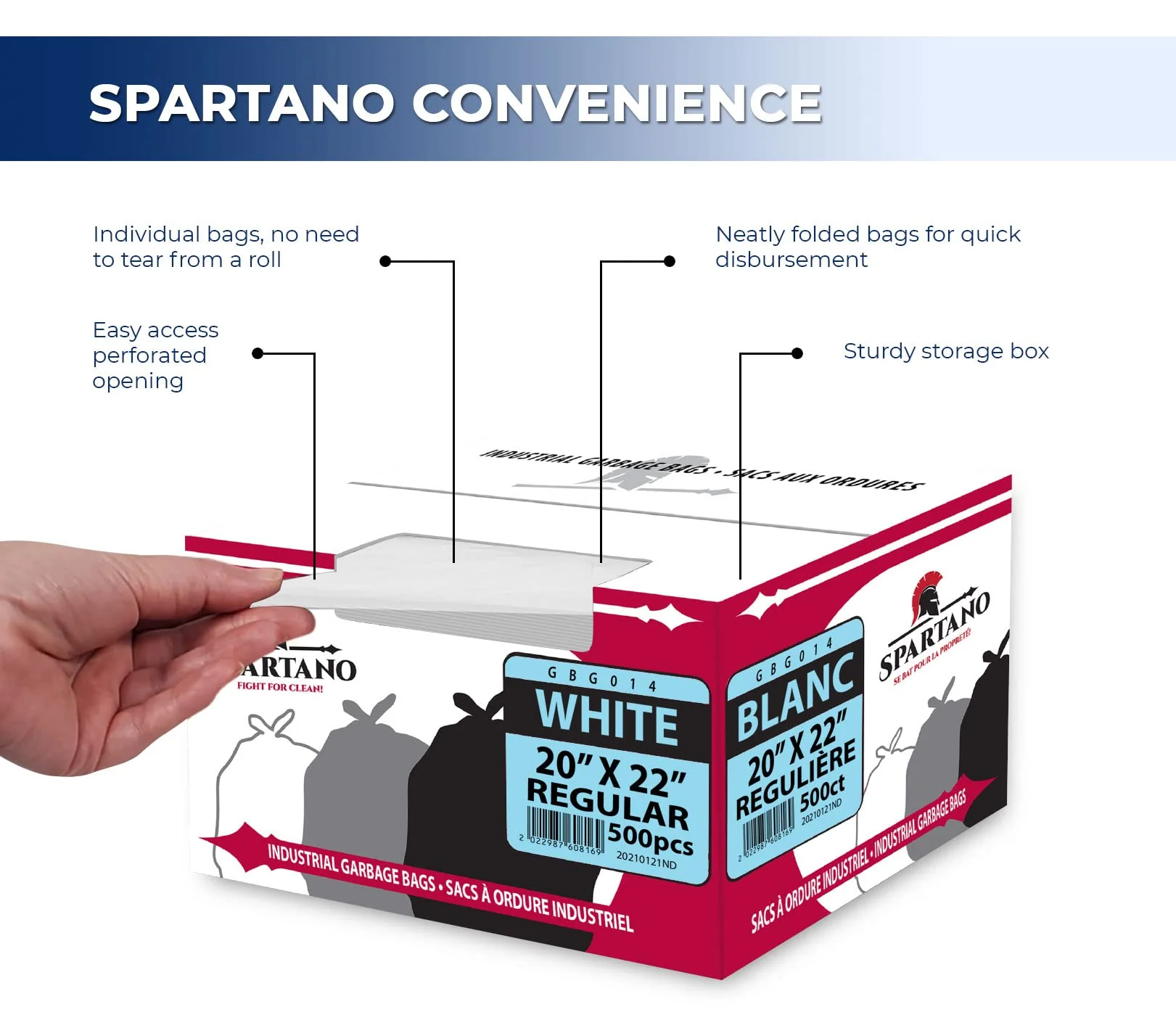 Spartano - Garbage Bags - Regular - White - 20"x22" - Image 4