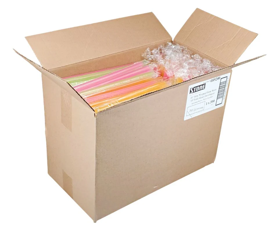 Stone - Plastic Straw - 10" Bubble Tea - Wrapped - Assorted - Image 2