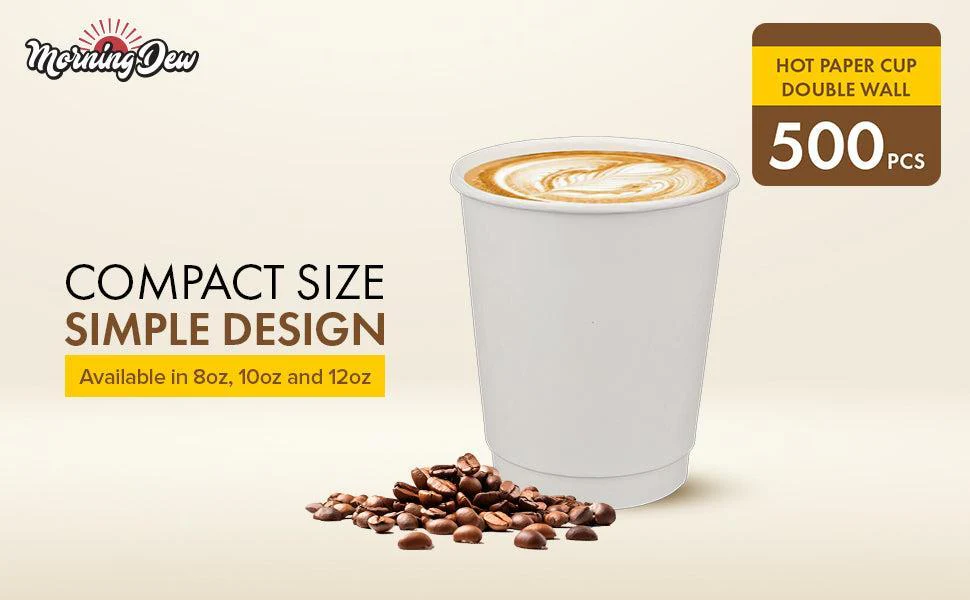 Morning Dew - 10oz Squat Hot Paper Cup - Double Wall - White - D-H10SW - Image 2