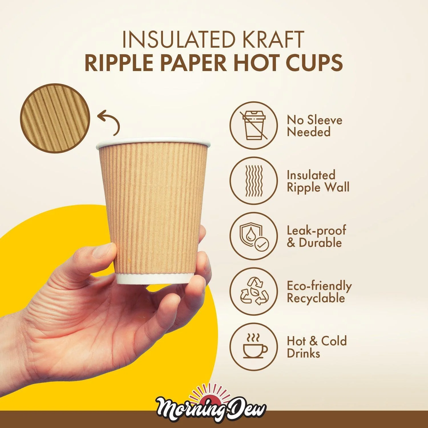 Morning Dew - 10oz Squat Hot Paper Cup - Ripple - Kraft - RC-H10SK - Image 5