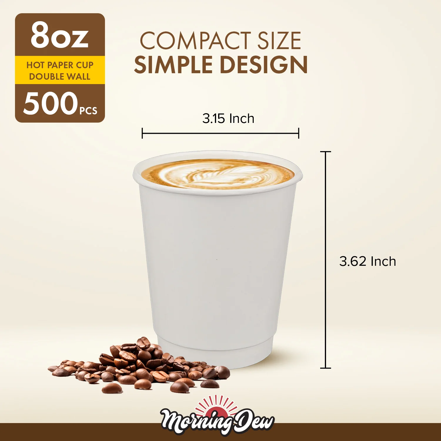 Morning Dew - 8 oz Tall Hot Paper Cup - Double Wall - White - D-H8TW - Image 3