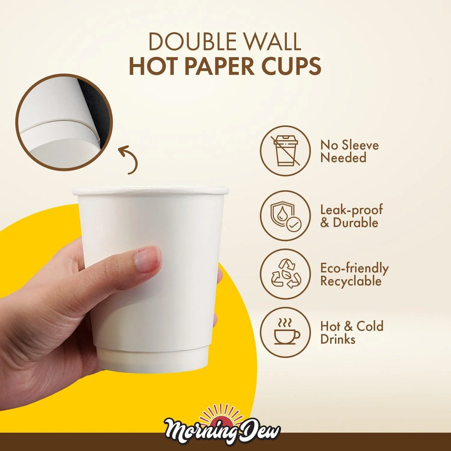 Morning Dew - 8 oz Tall Hot Paper Cup - Double Wall - White - D-H8TW - Image 4