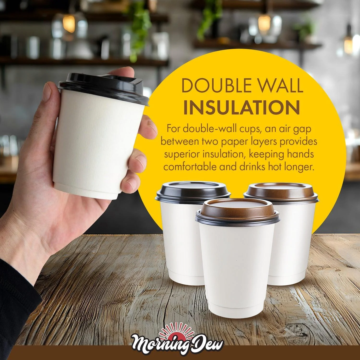 Morning Dew - 8 oz Tall Hot Paper Cup - Double Wall - White - D-H8TW - Image 7
