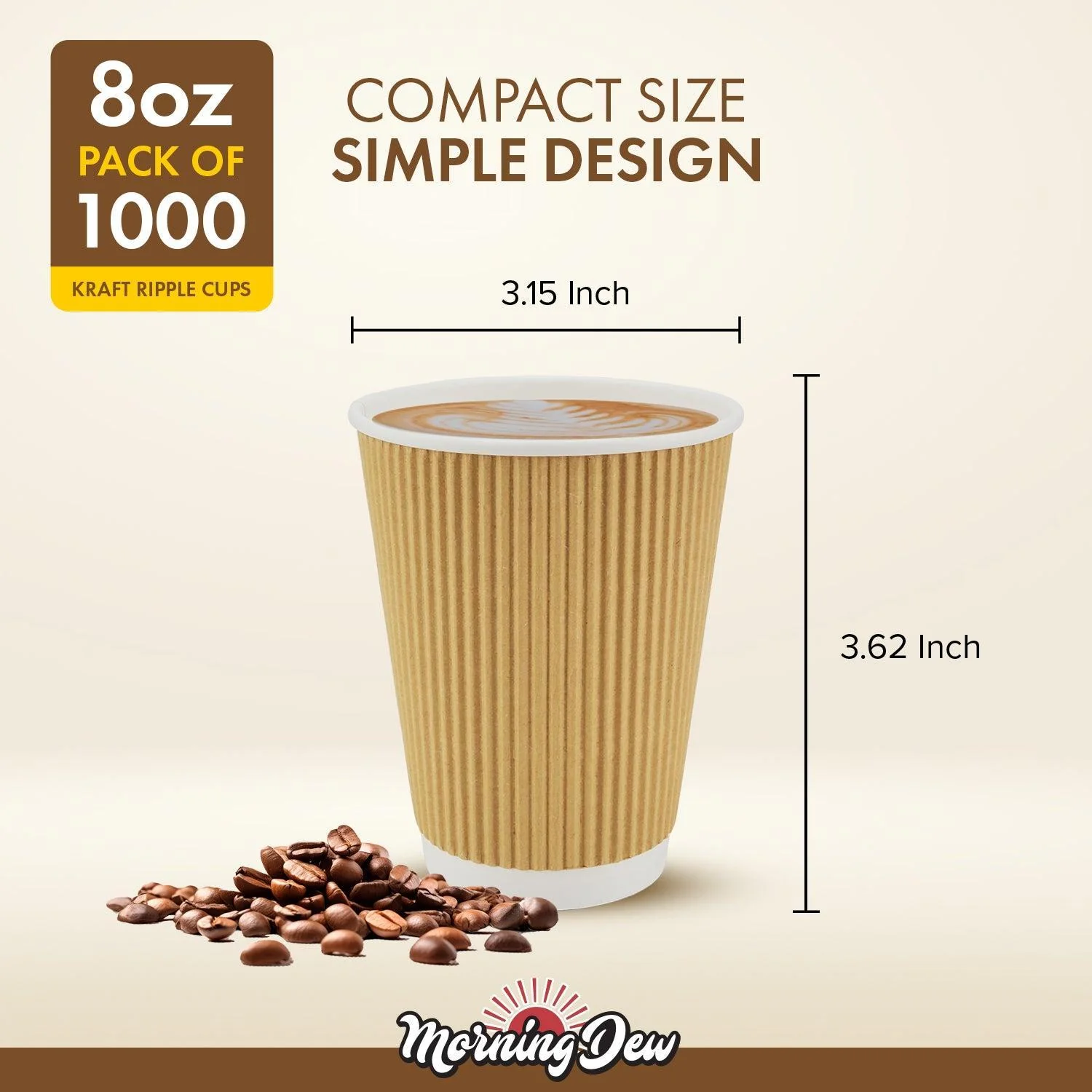 Morning Dew - 8 oz Tall Hot Paper Cup - Ripple - Kraft - RC-H8TK - Image 2