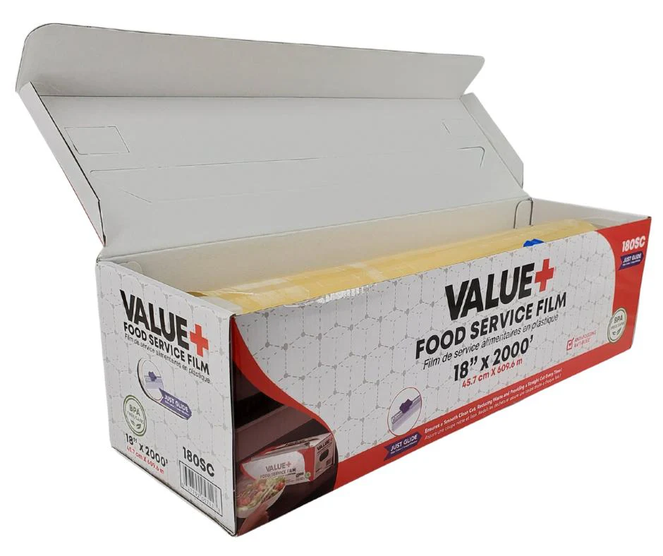 Value+ - 18" x 2000' Food Service Film Wrap with Slide Cutter Box - Image 10
