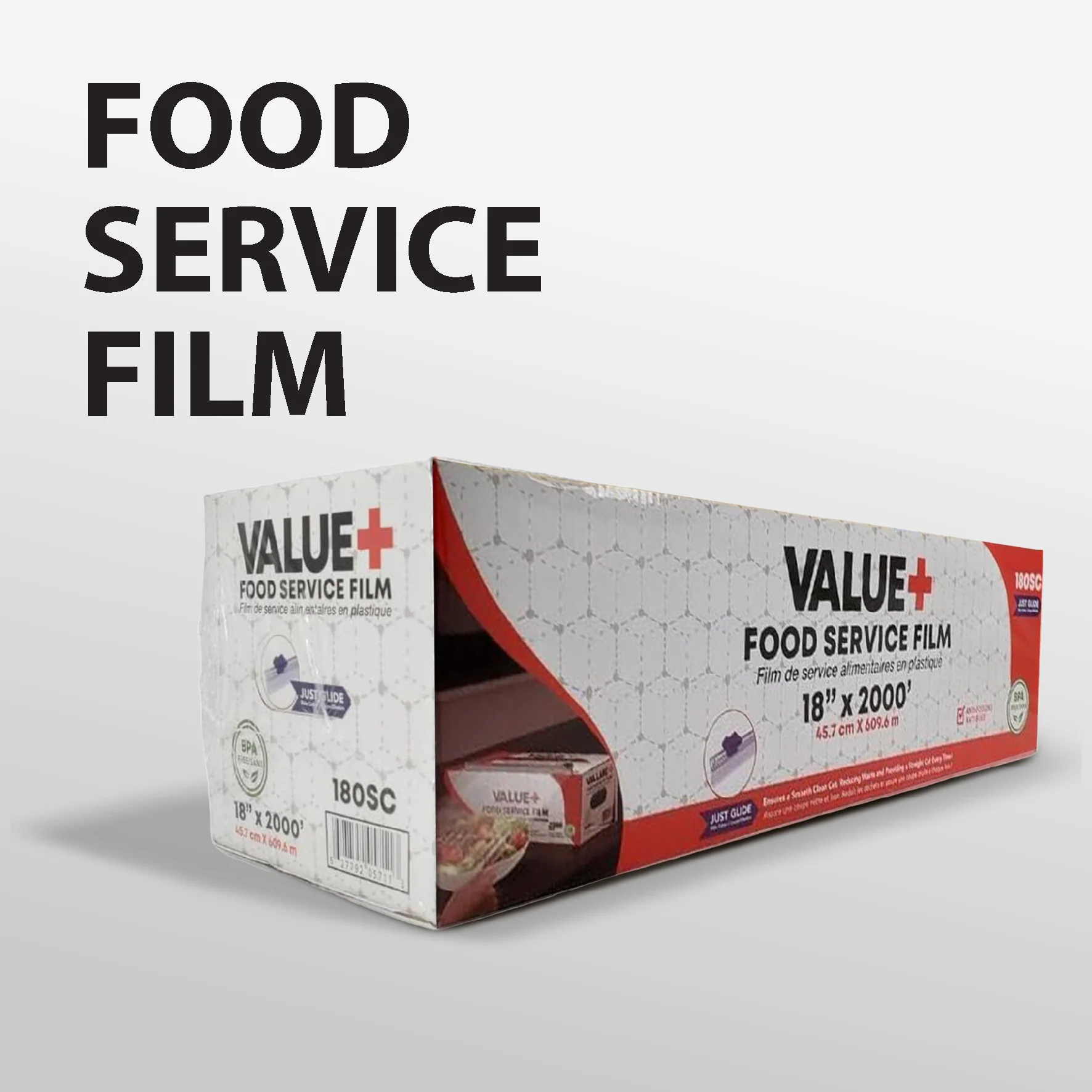 Value+ - 18" x 2000' Food Service Film Wrap with Slide Cutter Box - Image 4