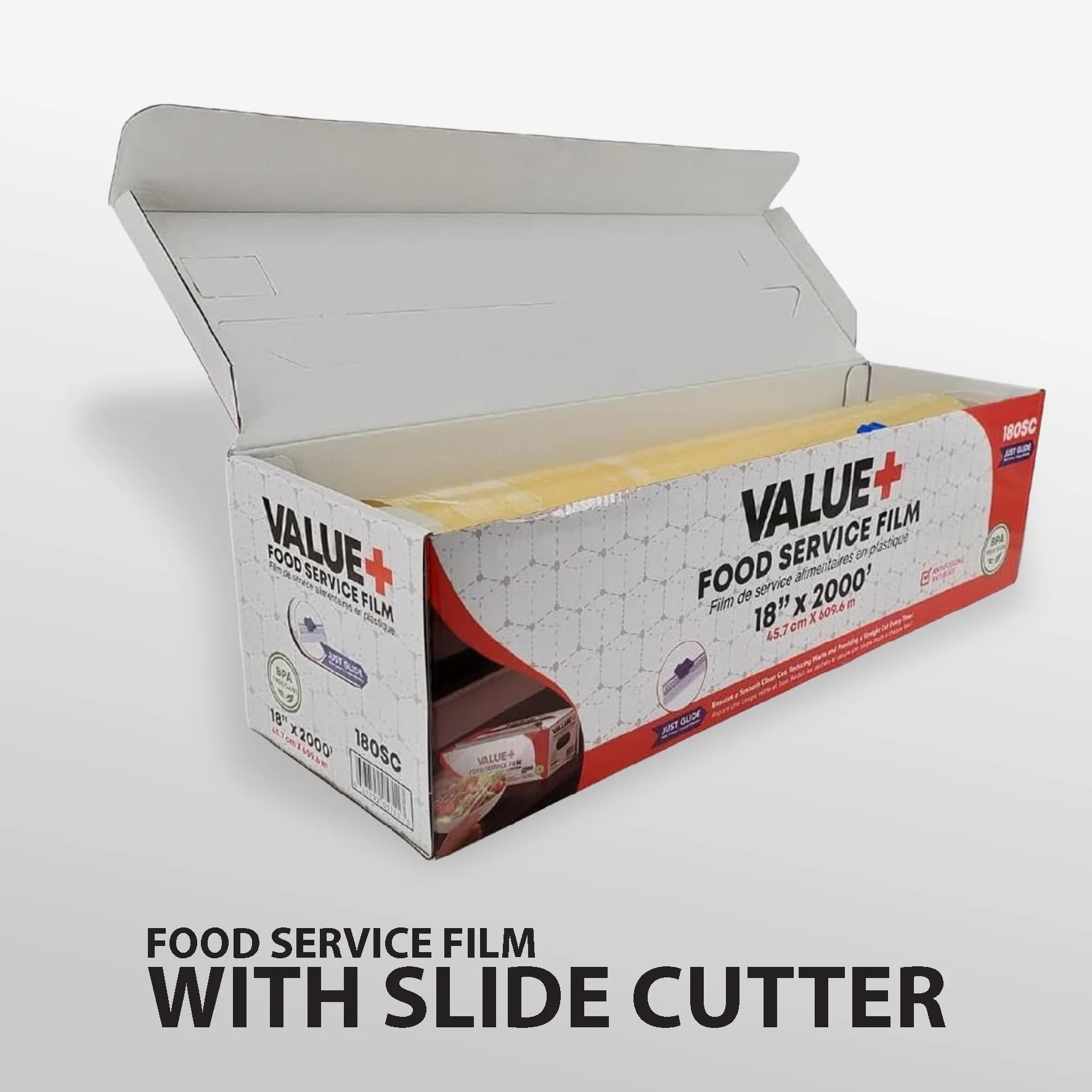 Value+ - 18" x 2000' Food Service Film Wrap with Slide Cutter Box - Image 8