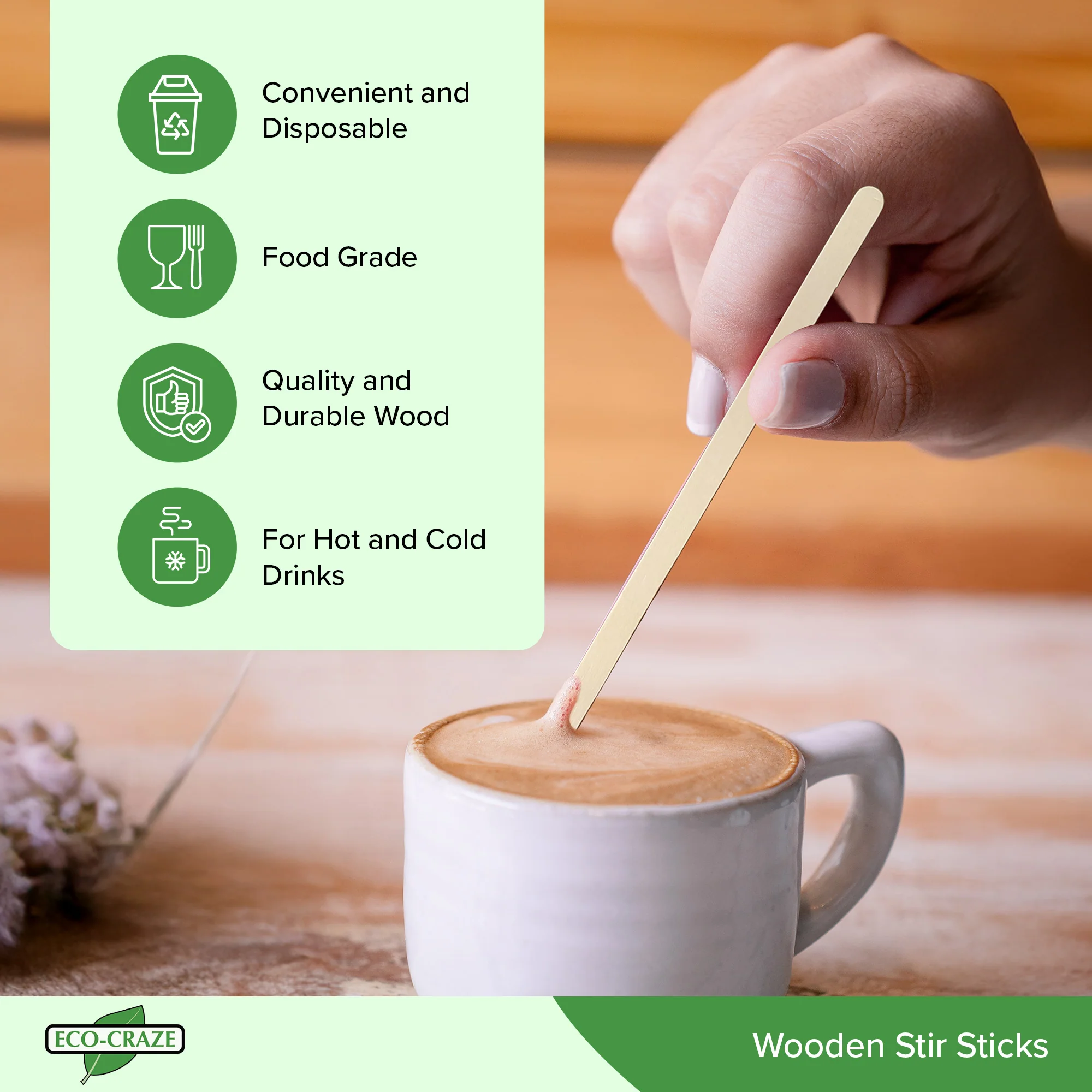 Eco-Craze - 5.5" Stir Sticks - Wooden - Image 5