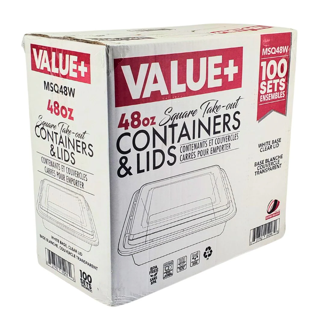 Value+ - 48oz Plastic Container Sets - Square - White - Image 3