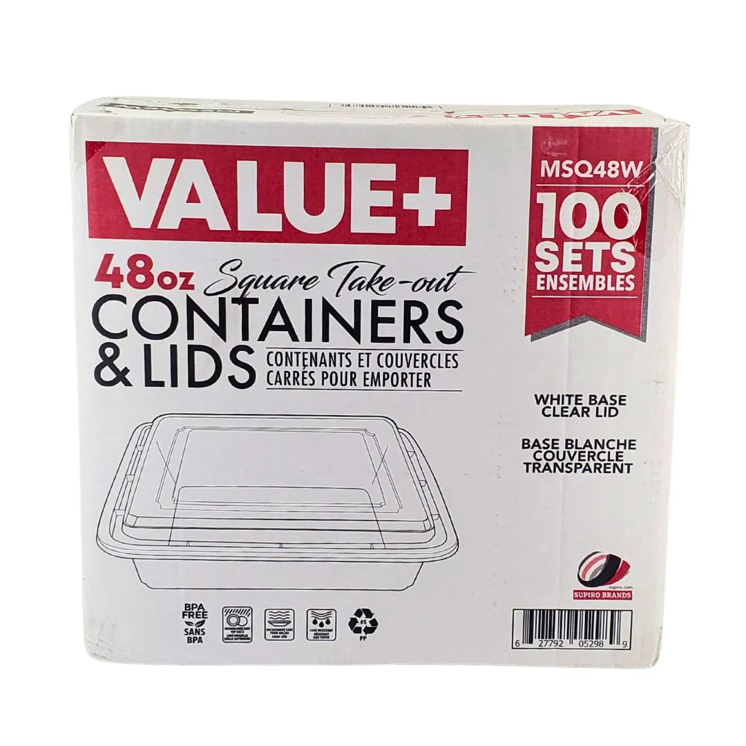 Value+ - 48oz Plastic Container Sets - Square - White - Image 4