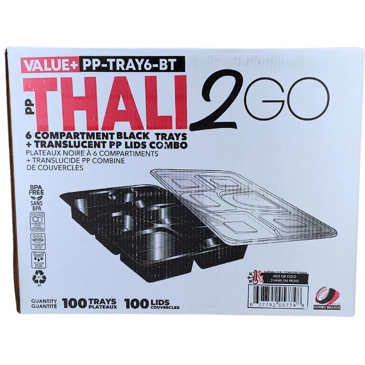 Value+ - 6 Comp Take-Out Thali with Lid - Black - PP - Image 8