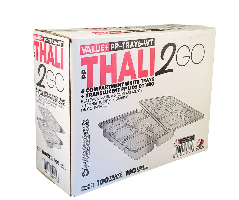 Value+ - 6 Comp Take-Out Thali with Lid - White - PP - Image 12