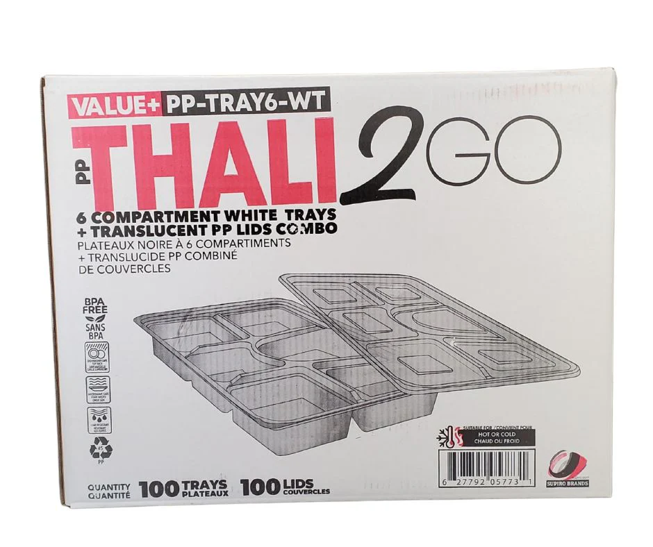 Value+ - 6 Comp Take-Out Thali with Lid - White - PP - Image 13