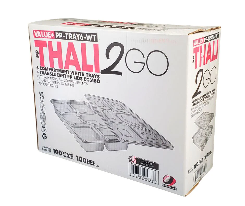 Value+ - 6 Comp Take-Out Thali with Lid - White - PP - Image 14