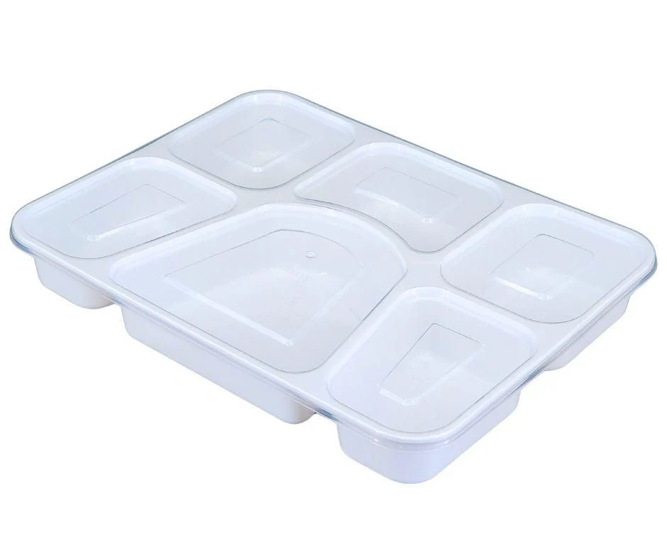Value+ - 6 Comp Take-Out Thali with Lid - White - PP - Image 3