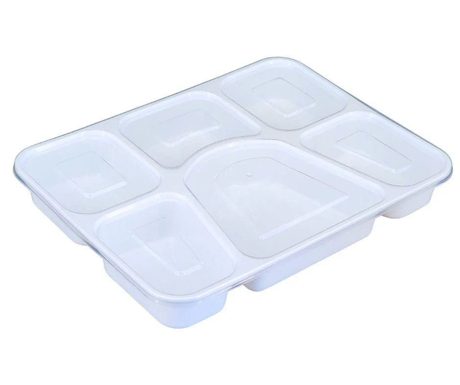 Value+ - 6 Comp Take-Out Thali with Lid - White - PP - Image 7