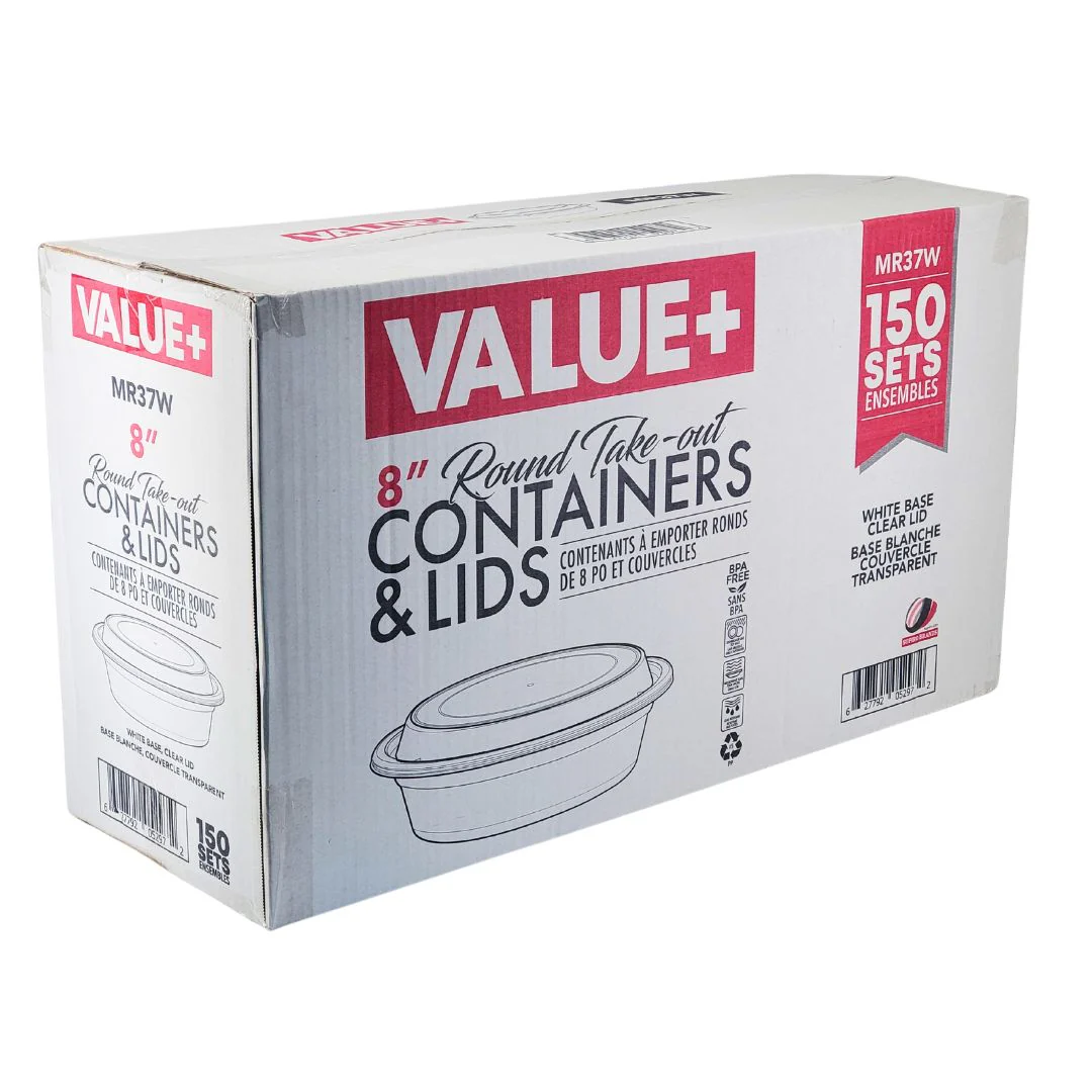 Value+ - 8" Plastic Container Sets - Round - White - Image 3
