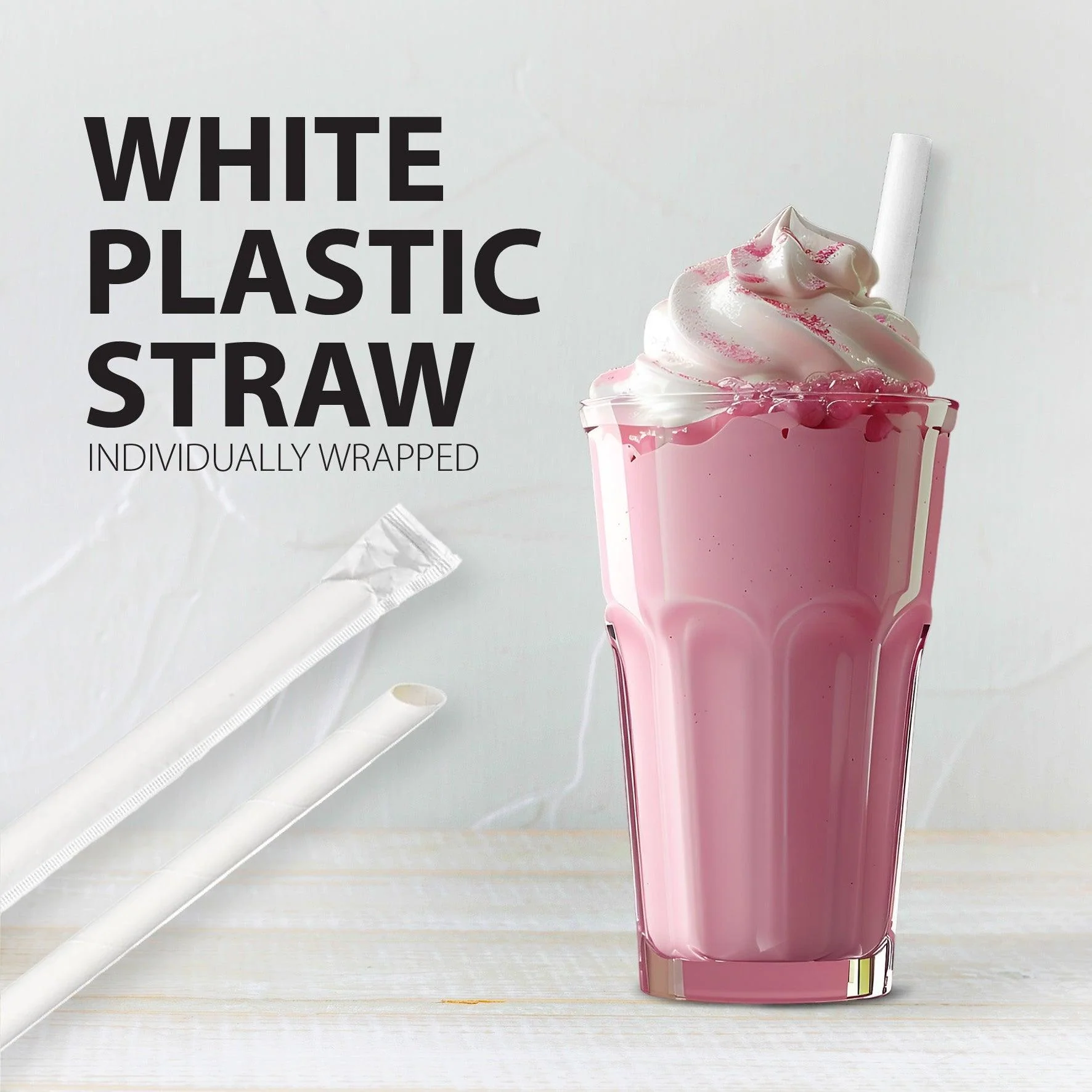 Value+ - 8"- Ind Wrapped - White Plastic Straw - Bubble Tea - Sharp End - White - 12 mm - Image 5