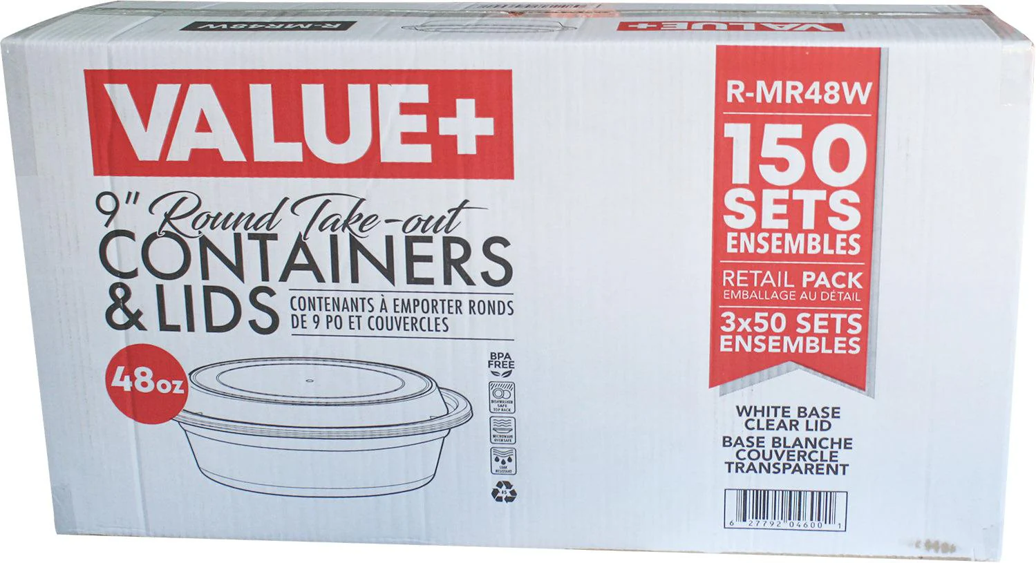 Value+ - 9" Plastic Combo Container - Round - White - Retail Pack - 48oz - Image 11