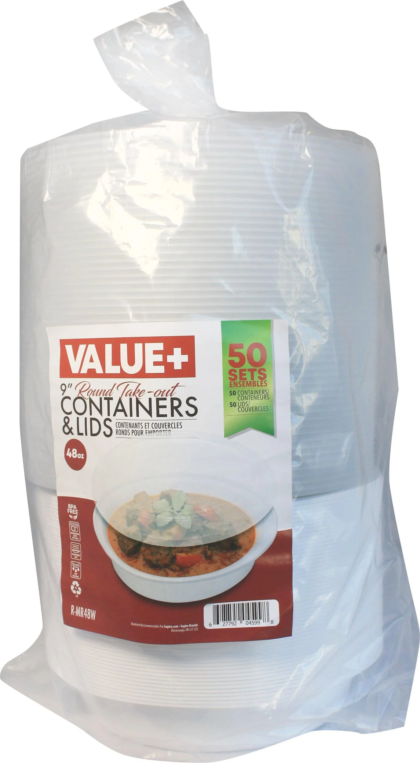Value+ - 9" Plastic Combo Container - Round - White - Retail Pack - 48oz - Image 3