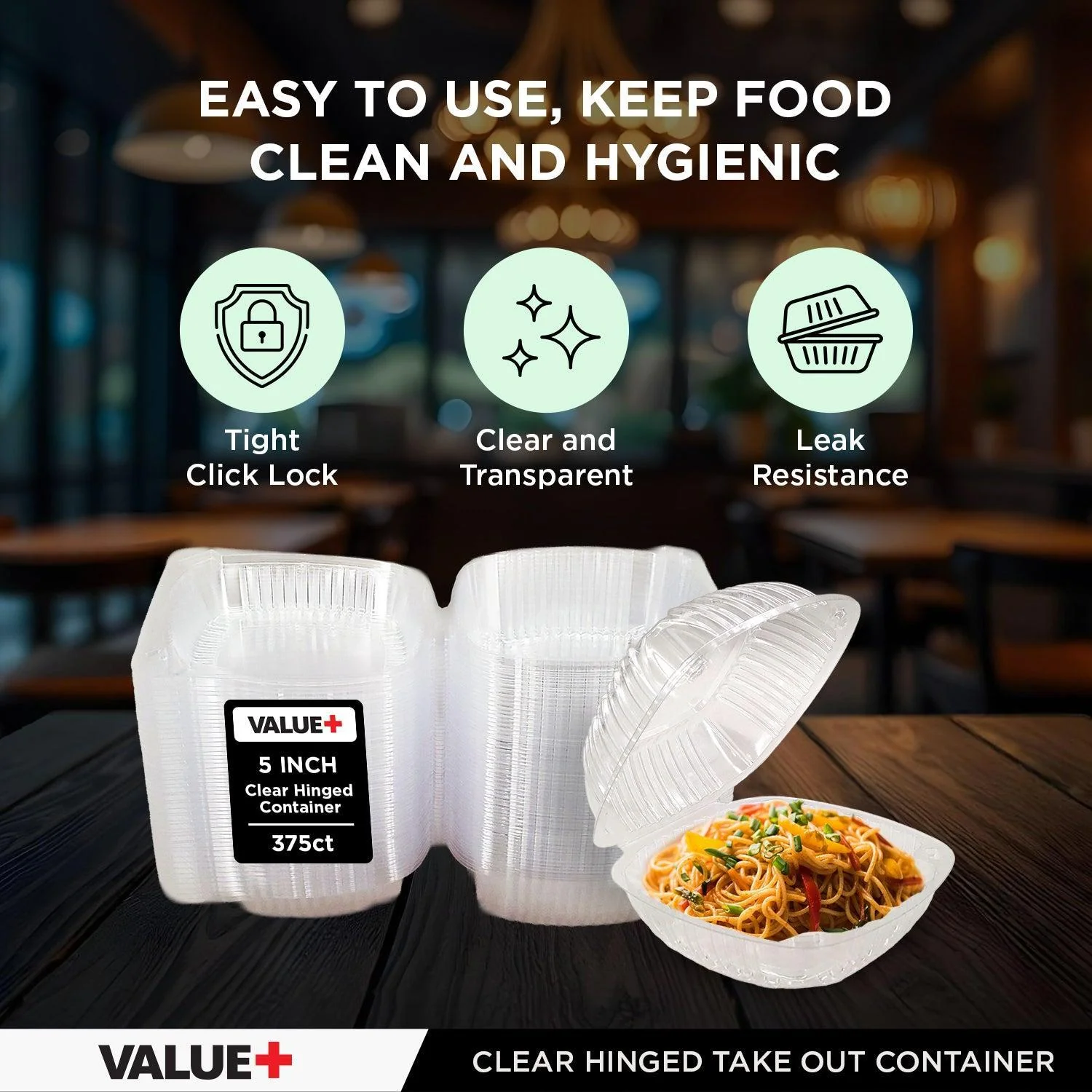 Value+ - Dual Lock - 5in Clear Hinged Containers -  CV551 - Image 3