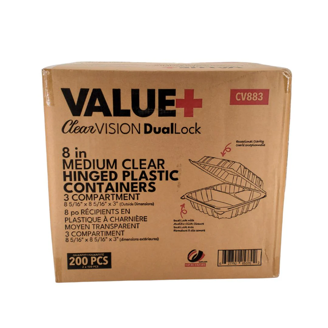 CLR - Value+ - Dual Lock - 8 in Medium Clear Hinged Containers - 3 Comp - CV883 - Image 8