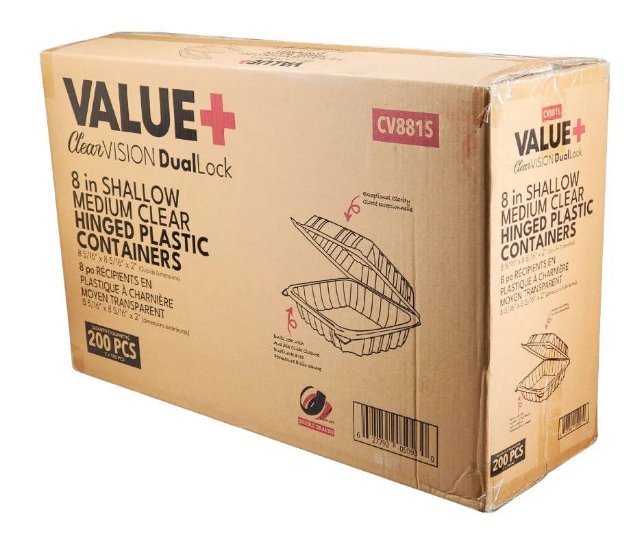 Value+ - Dual Lock - 8in Shallow Medium Clear Hinged Containers - CV881S - Image 11