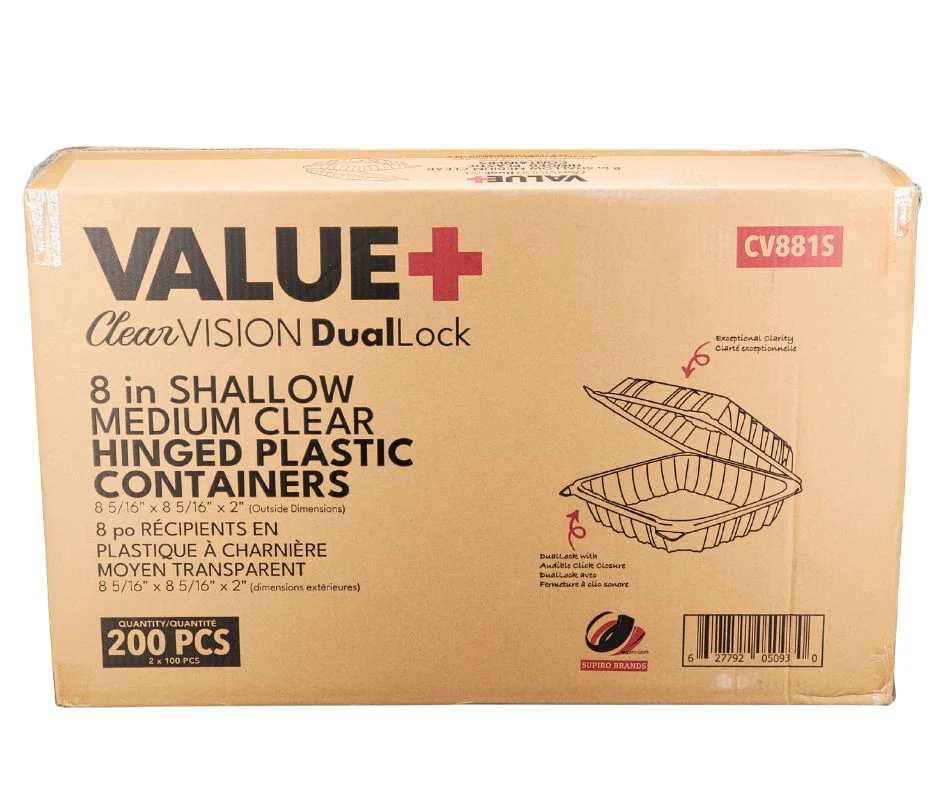 Value+ - Dual Lock - 8in Shallow Medium Clear Hinged Containers - CV881S - Image 12