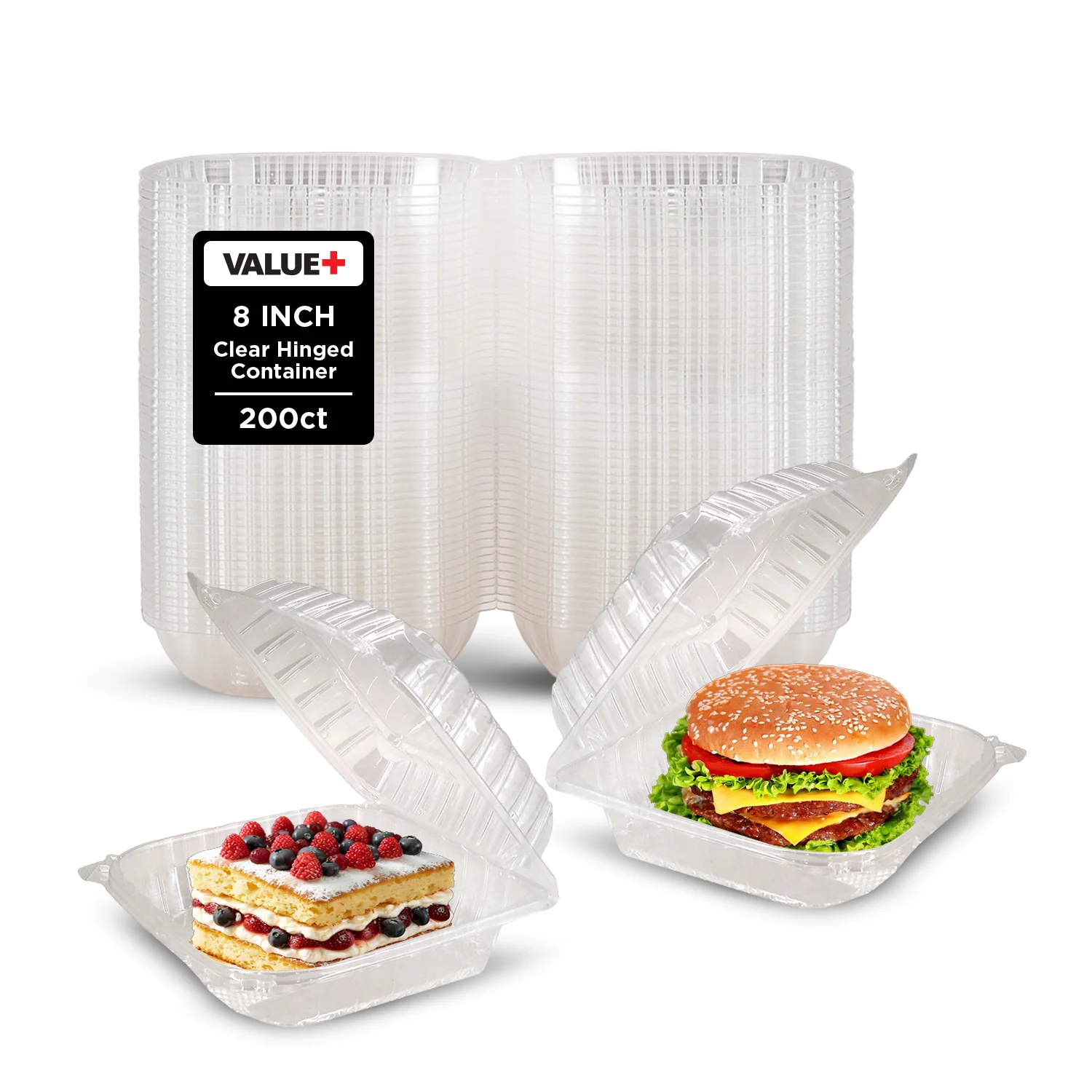 Value+ - Dual Lock - 8in Shallow Medium Clear Hinged Containers - CV881S - Image 2