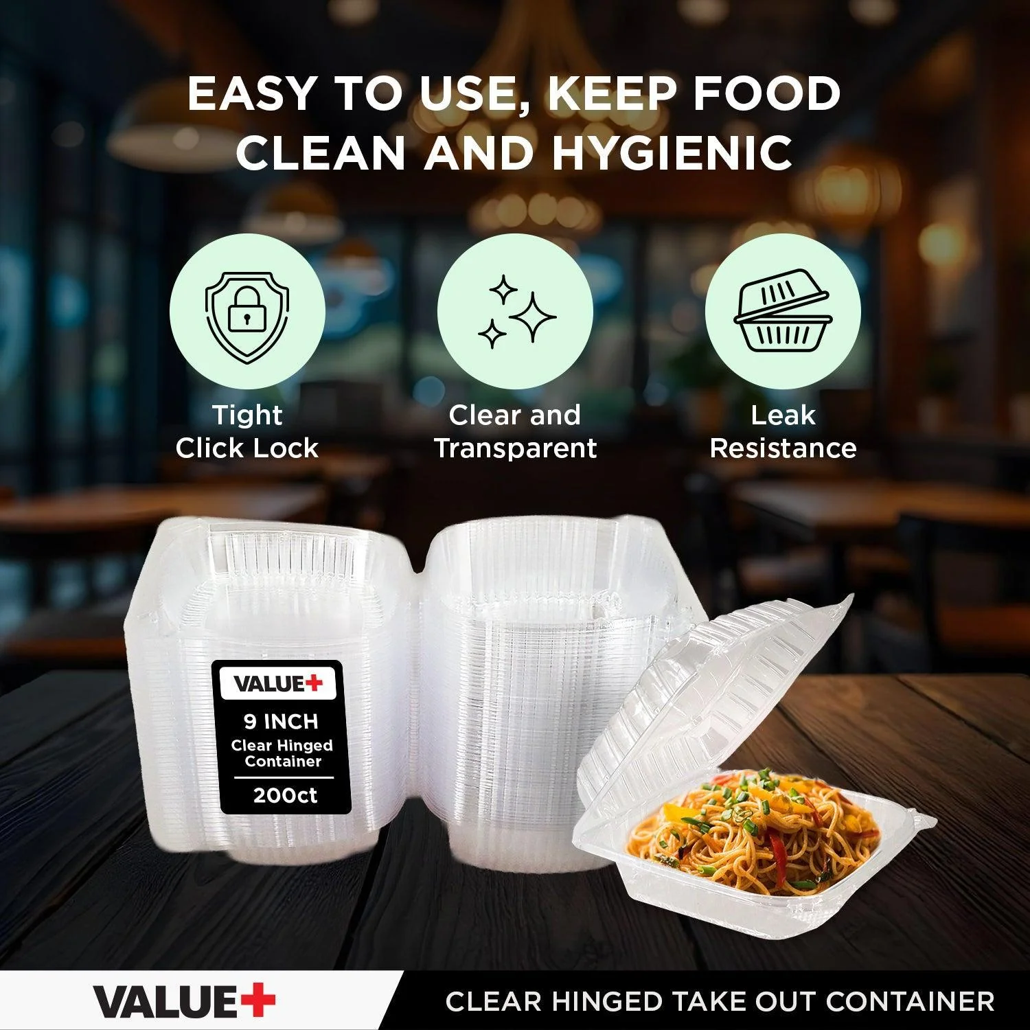 Value+ - Dual Lock - 9in Large Clear Hinged Containers - CV991 - Image 2