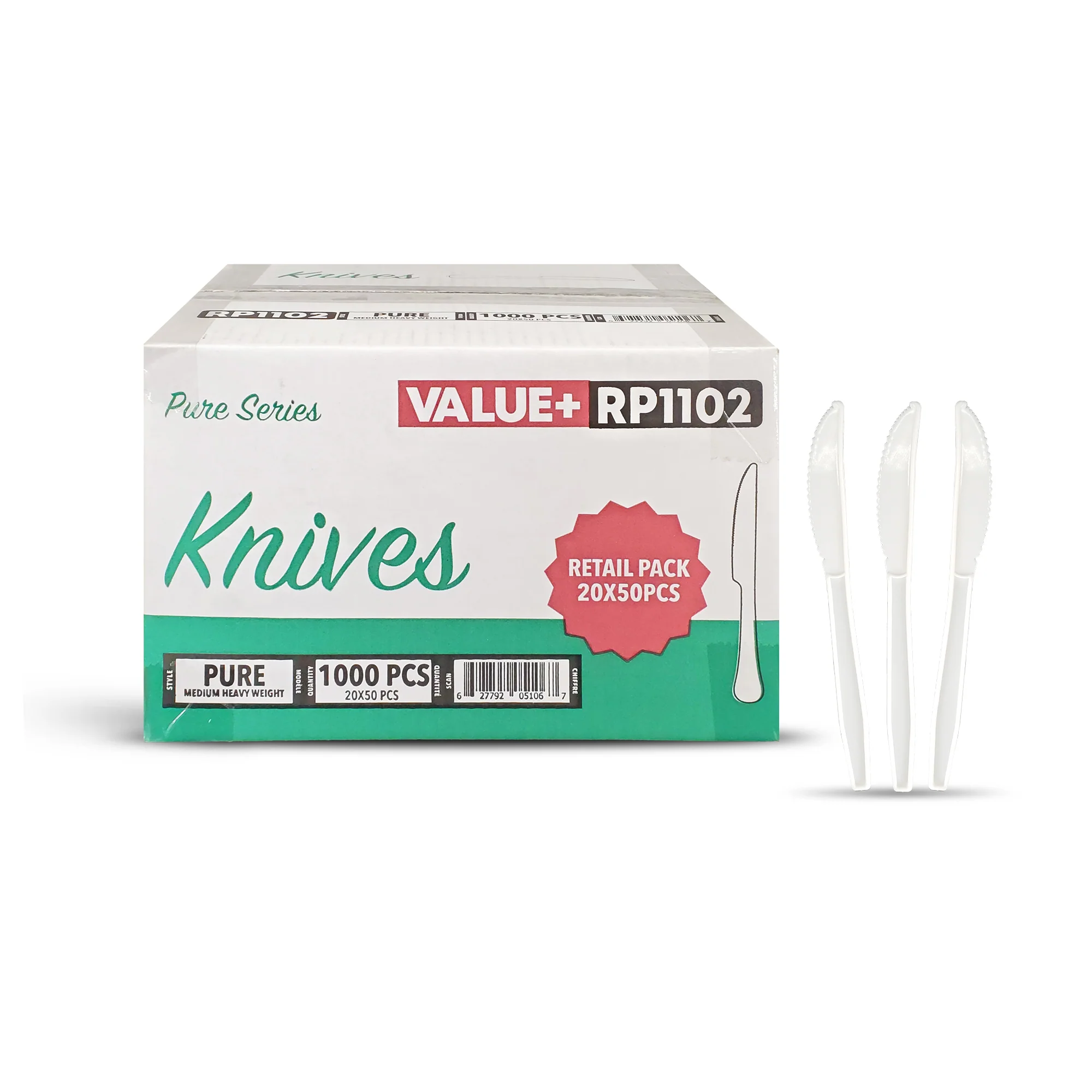 CLR - Value+ - Medium Heavy - Plastic Knife - White - Retail Pack - RP1102 - Image 3
