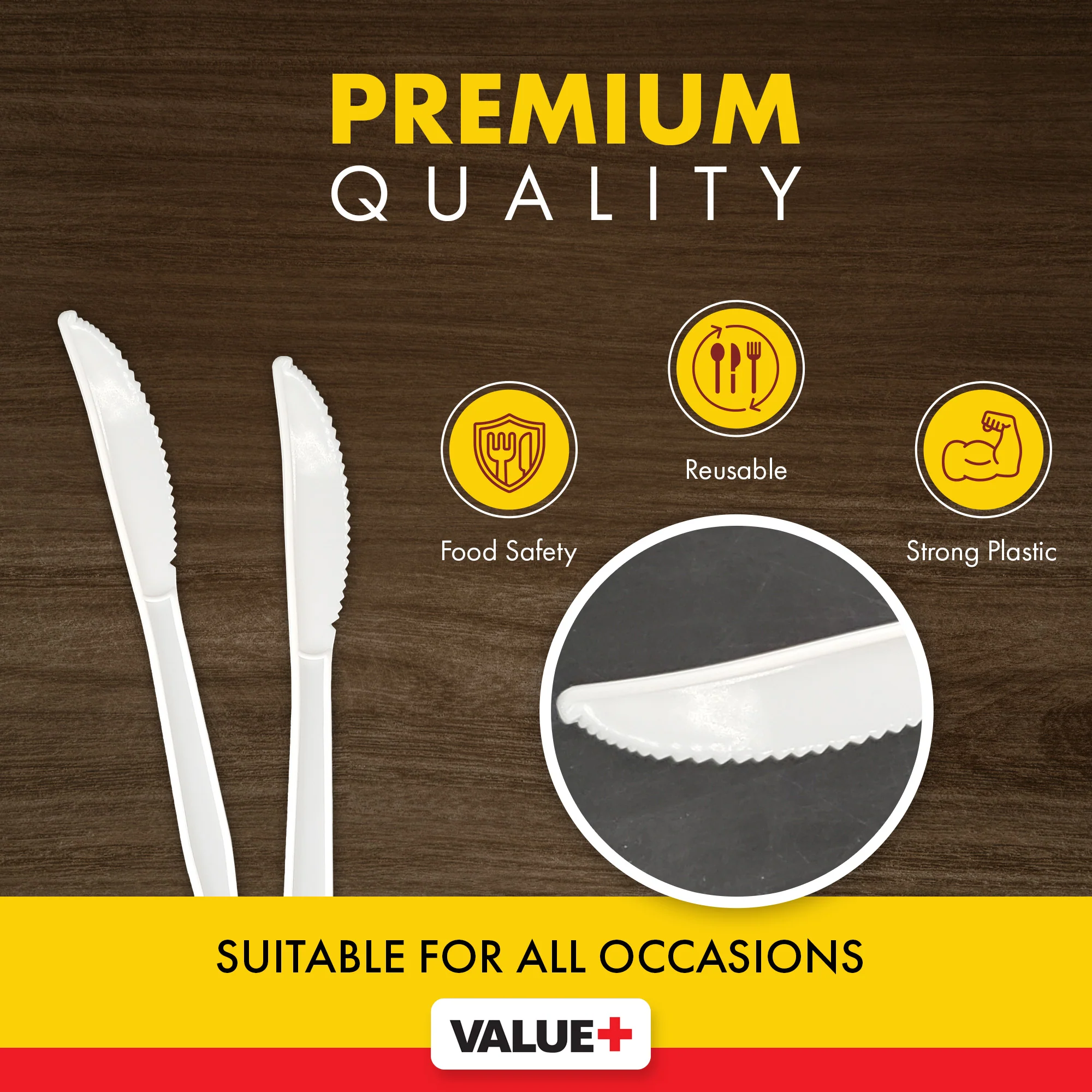CLR - Value+ - Medium Heavy - Plastic Knife - White - Retail Pack - RP1102 - Image 6