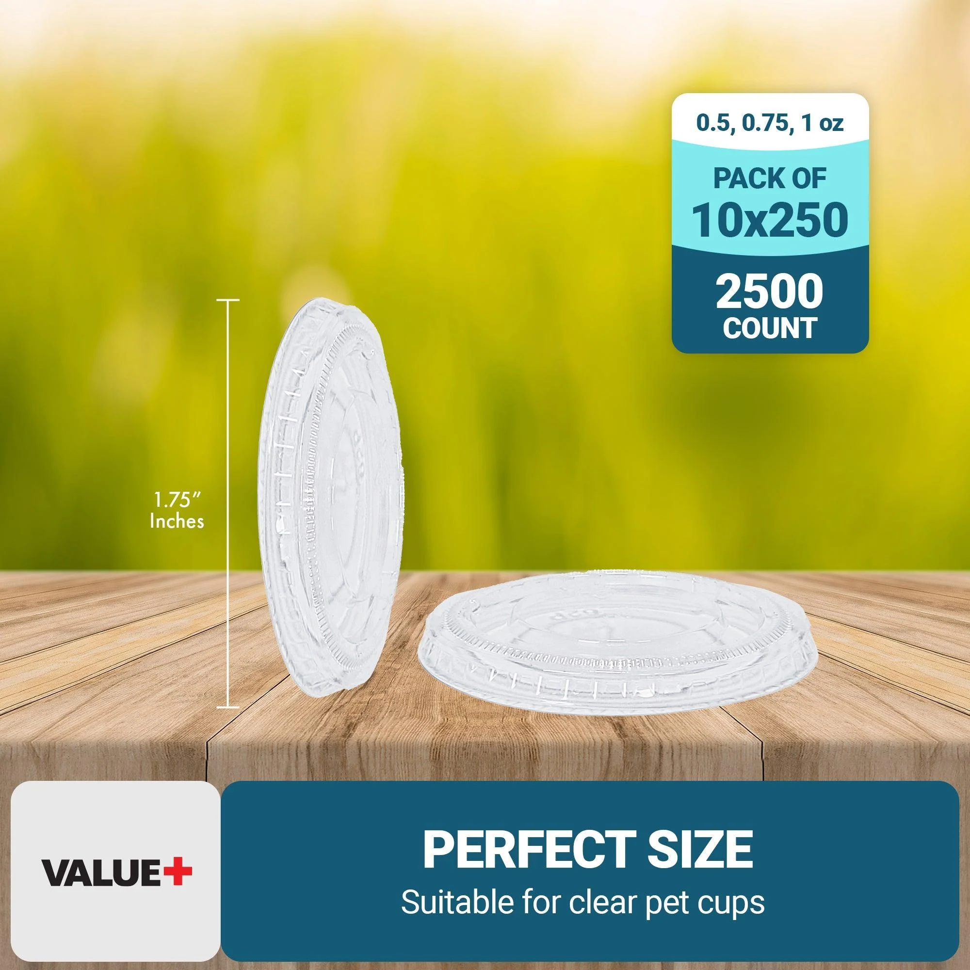 Value+ - 0.5oz-1oz PET Flat Portion Cup Lids - PC100L - 45mm - Image 2