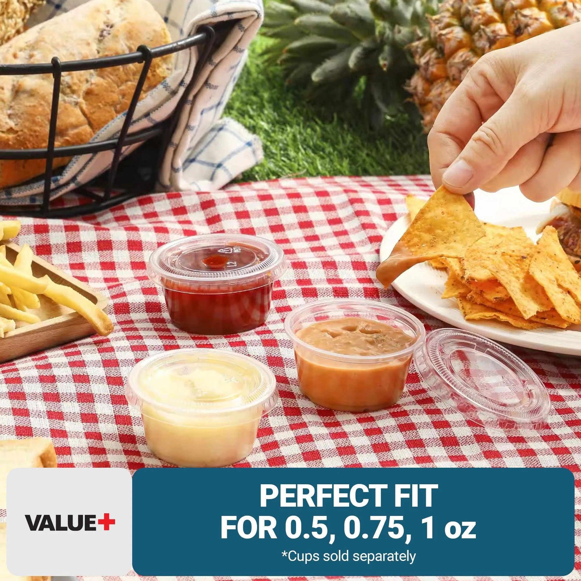 Value+ - 0.5oz-1oz PET Flat Portion Cup Lids - PC100L - 45mm - Image 4