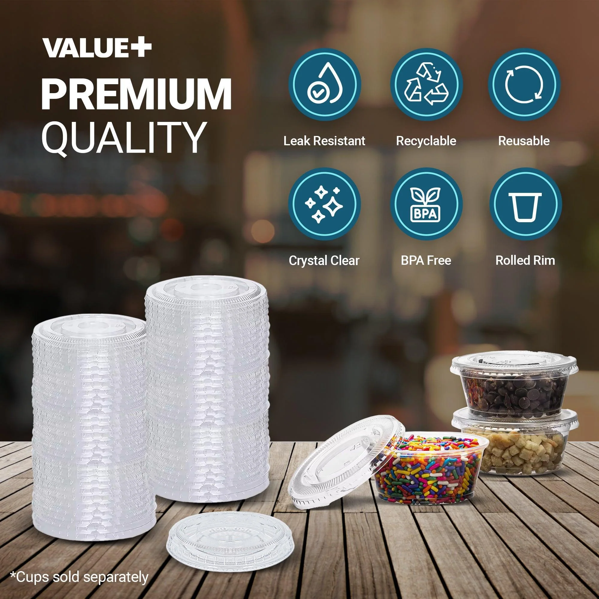 Value+ - 0.5oz-1oz PET Flat Portion Cup Lids - PC100L - 45mm - Image 6