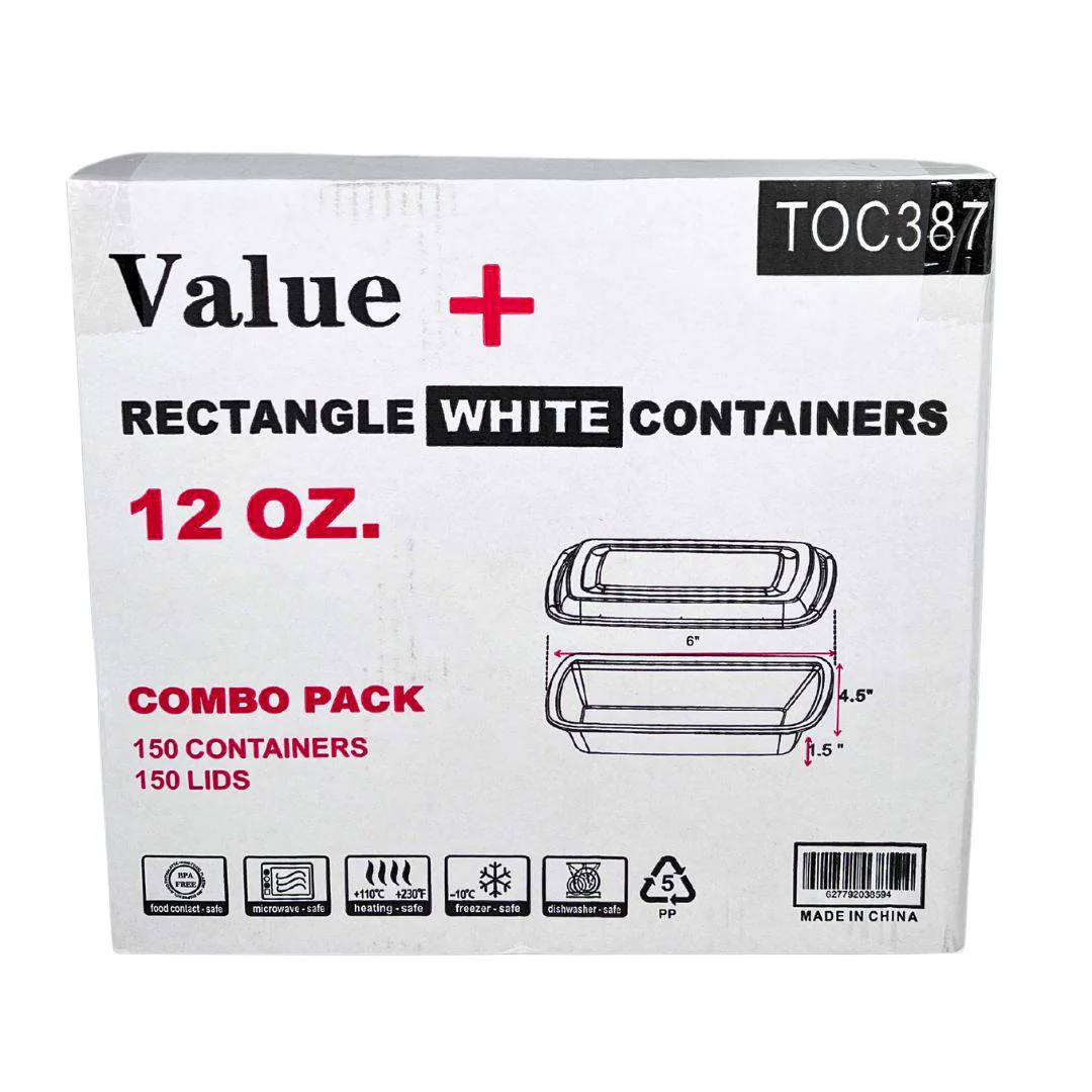 Value+ - 12oz Rectangle Plastic Container - White - Image 4