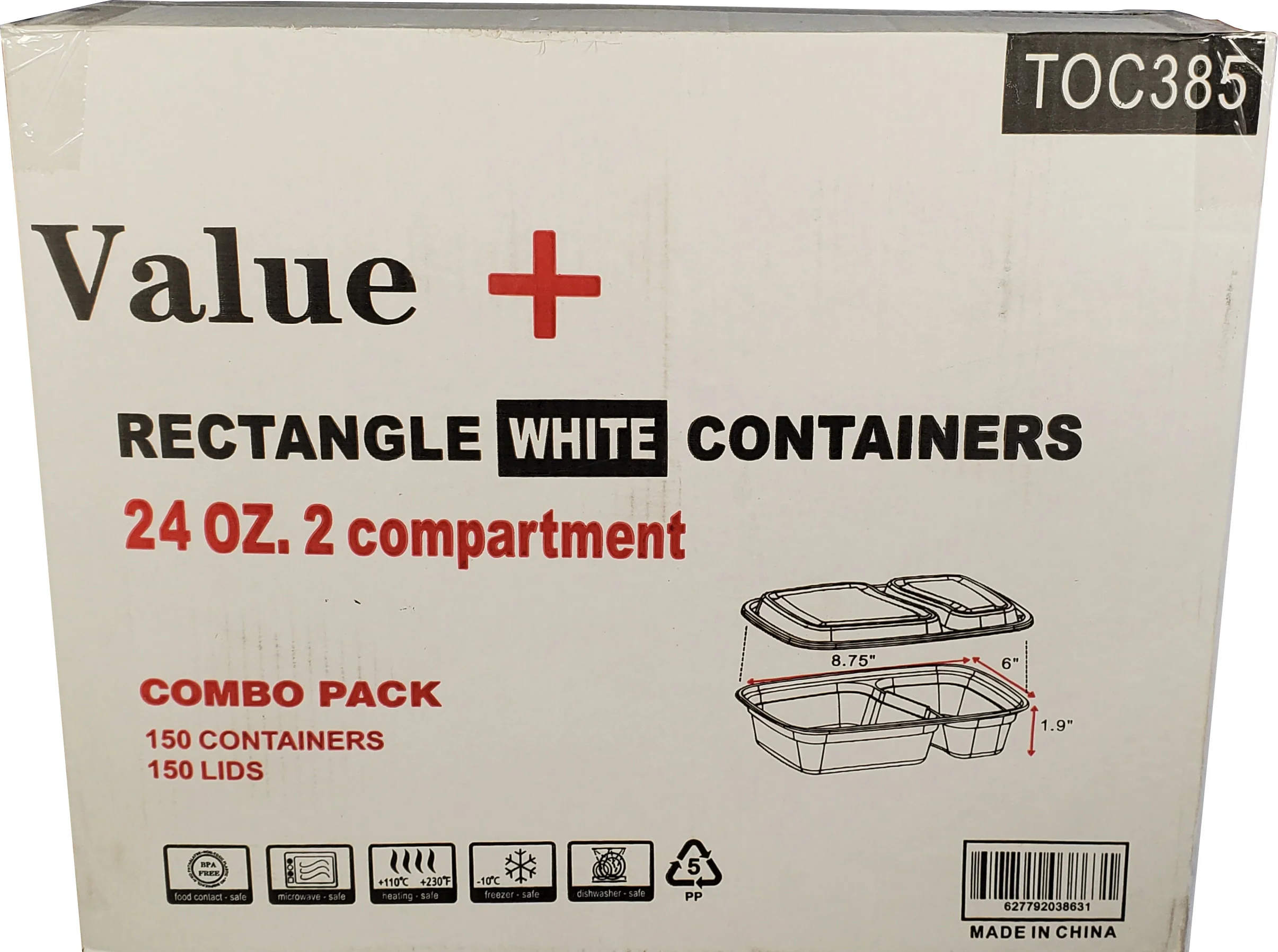 Value+ - 24oz 2 Compartment Rectangle Container - White - Image 2