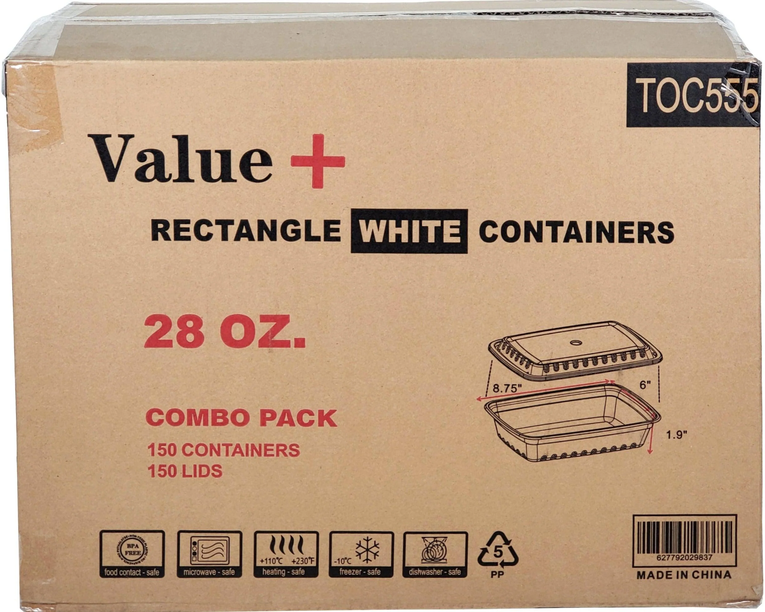 Value+ - 28oz Rectangle White Plastic Container - Image 2