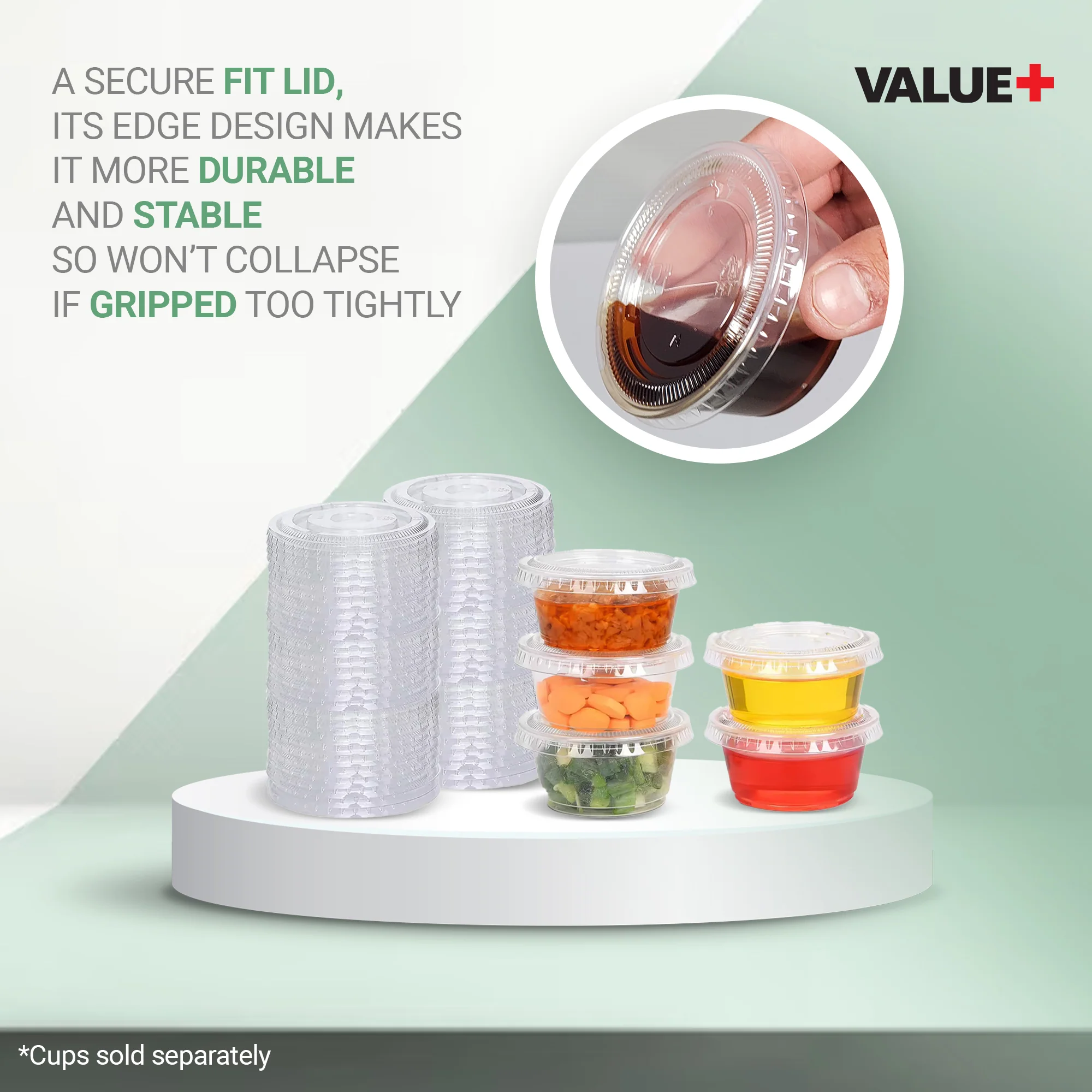 Value+ - 3.25oz-4oz PET Flat Portion Cup Lids - PC400L - 74mm - Image 4
