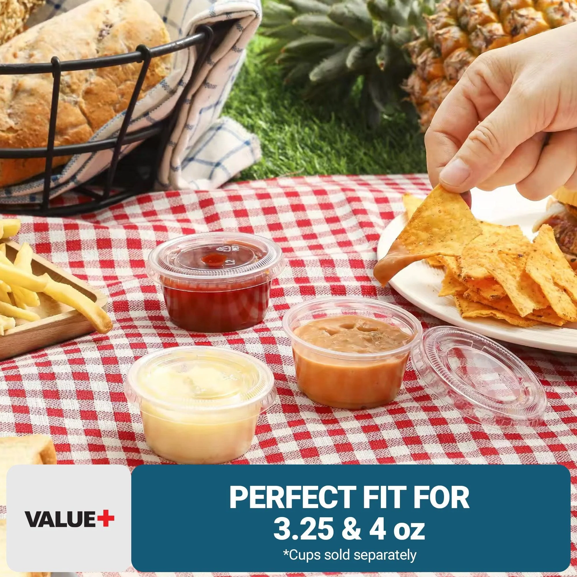 Value+ - 3.25oz-4oz PET Flat Portion Cup Lids - PC400L - 74mm - Image 5