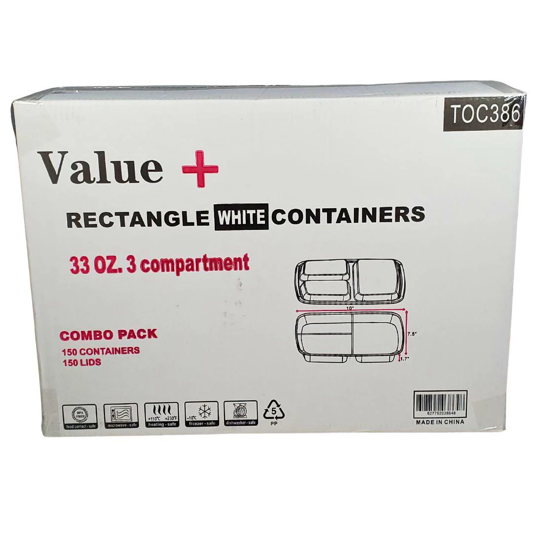 Value+ - 33oz 3 Compartment Rectangle Container - White - Image 3