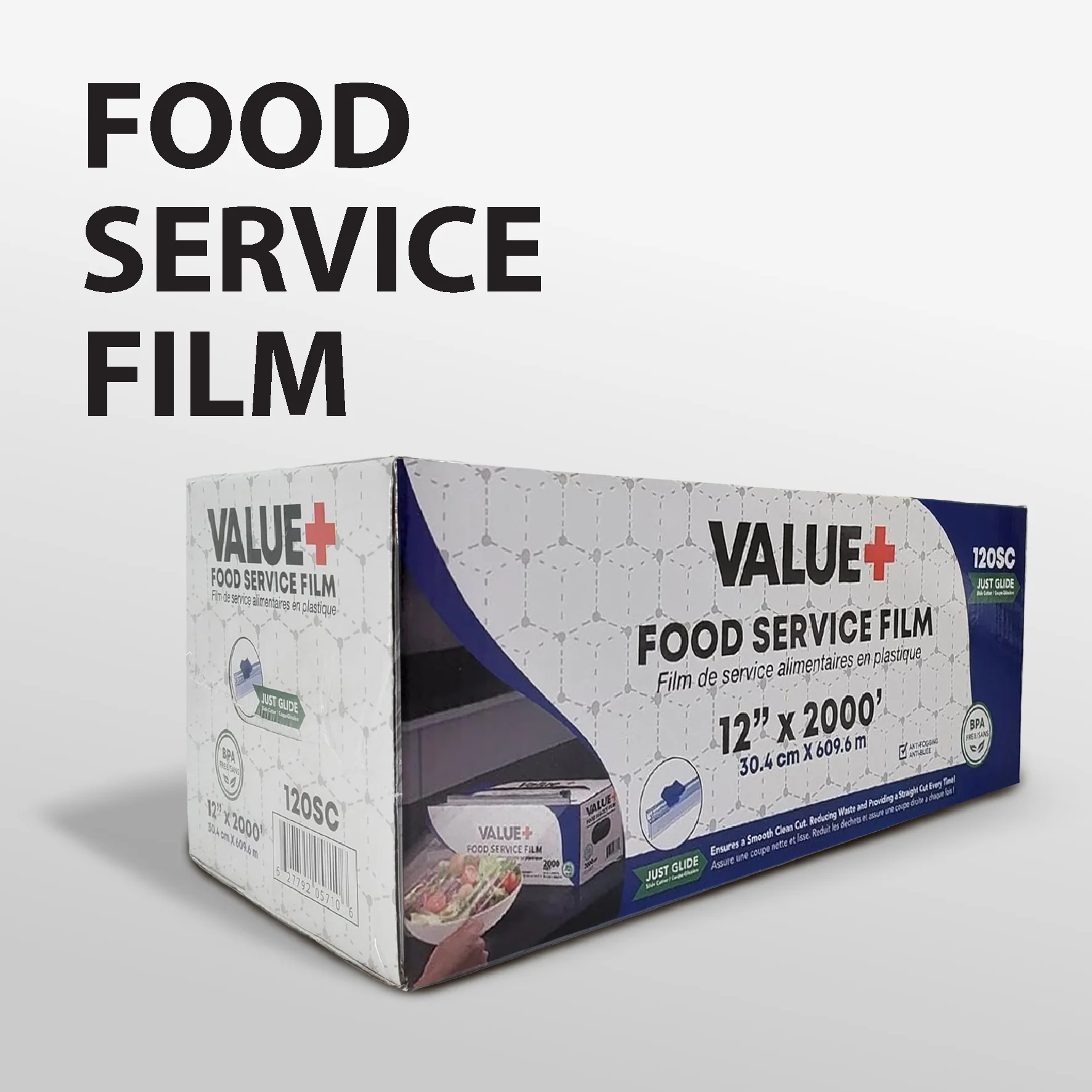 Value+ - 12" x 2000' Food Service Film Wrap with Slide Cutter Box - Image 10