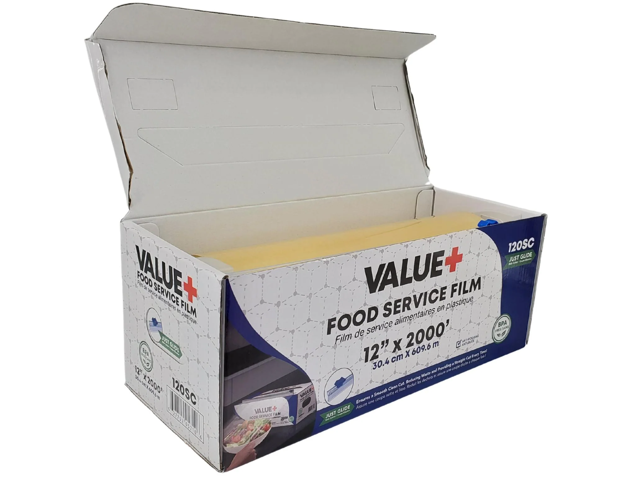 Value+ - 12" x 2000' Food Service Film Wrap with Slide Cutter Box - Image 5