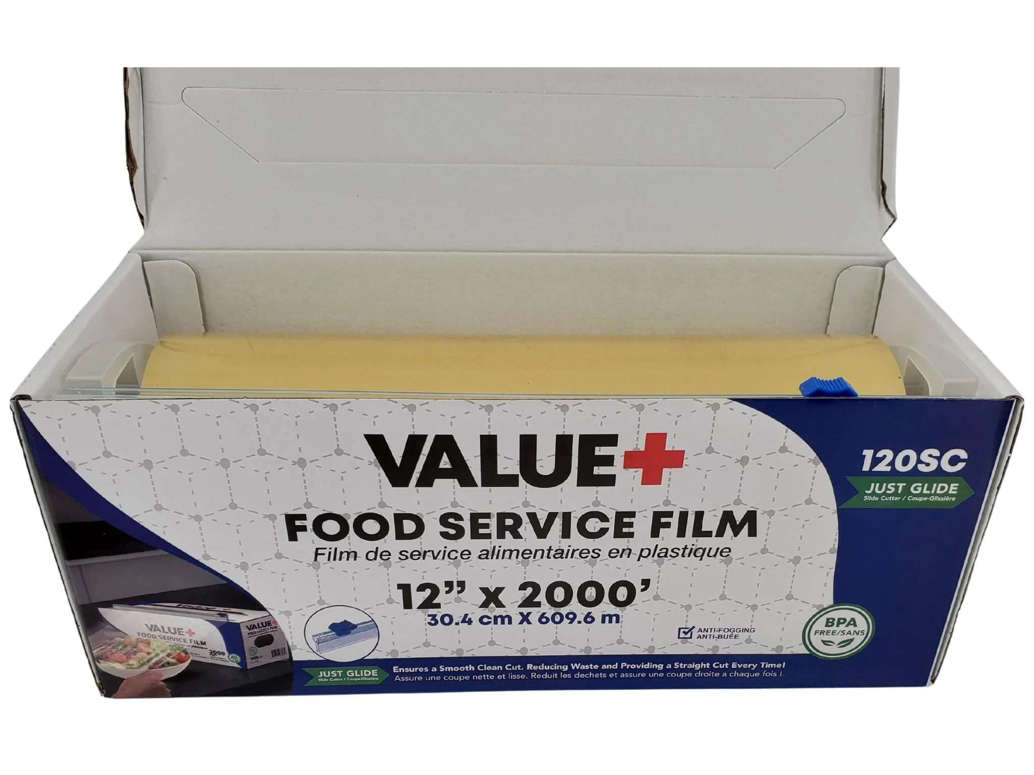 Value+ - 12" x 2000' Food Service Film Wrap with Slide Cutter Box - Image 7