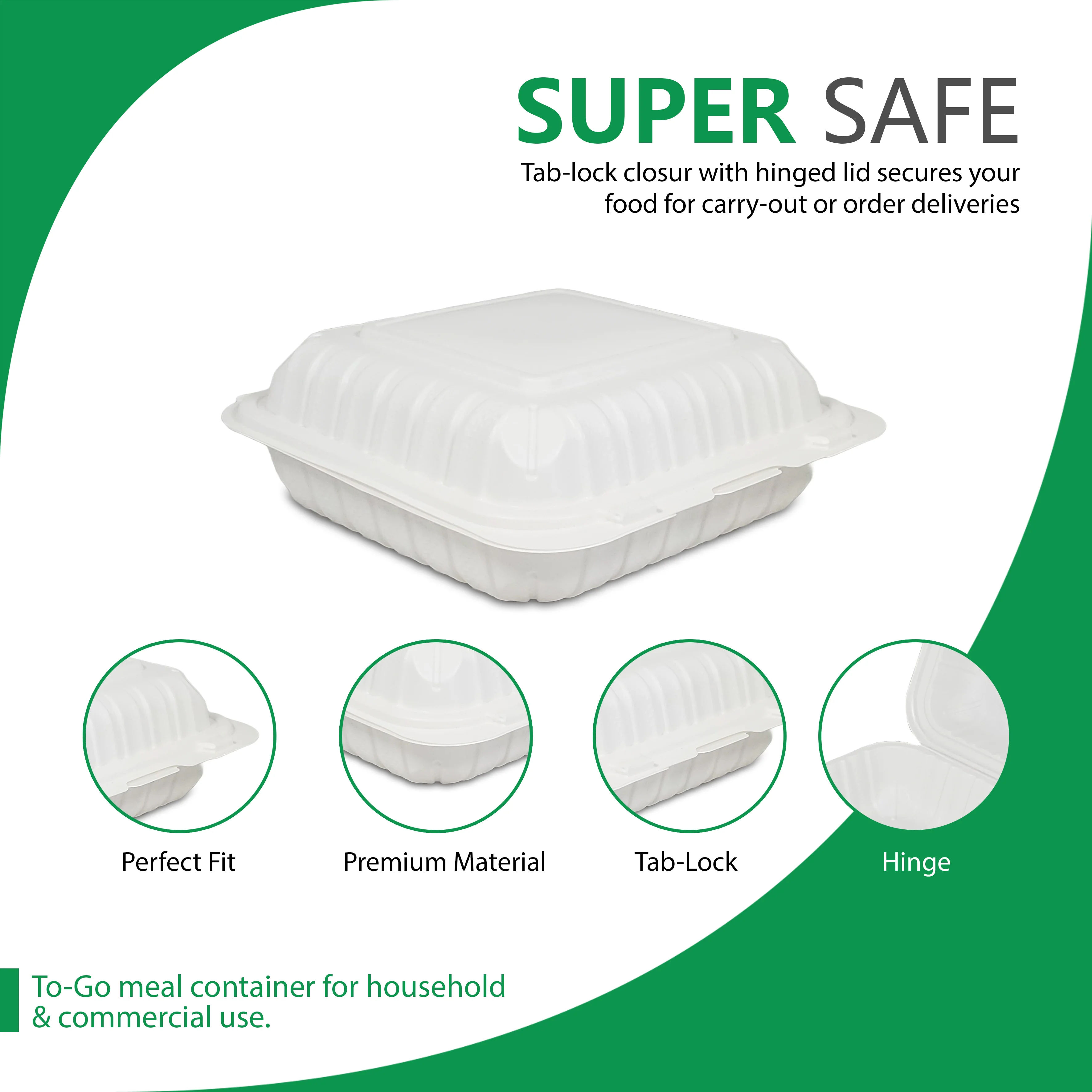 Eco-Craze MFPP Clamshell Container 8x8x2.6"- 1 Compt White - Image 3