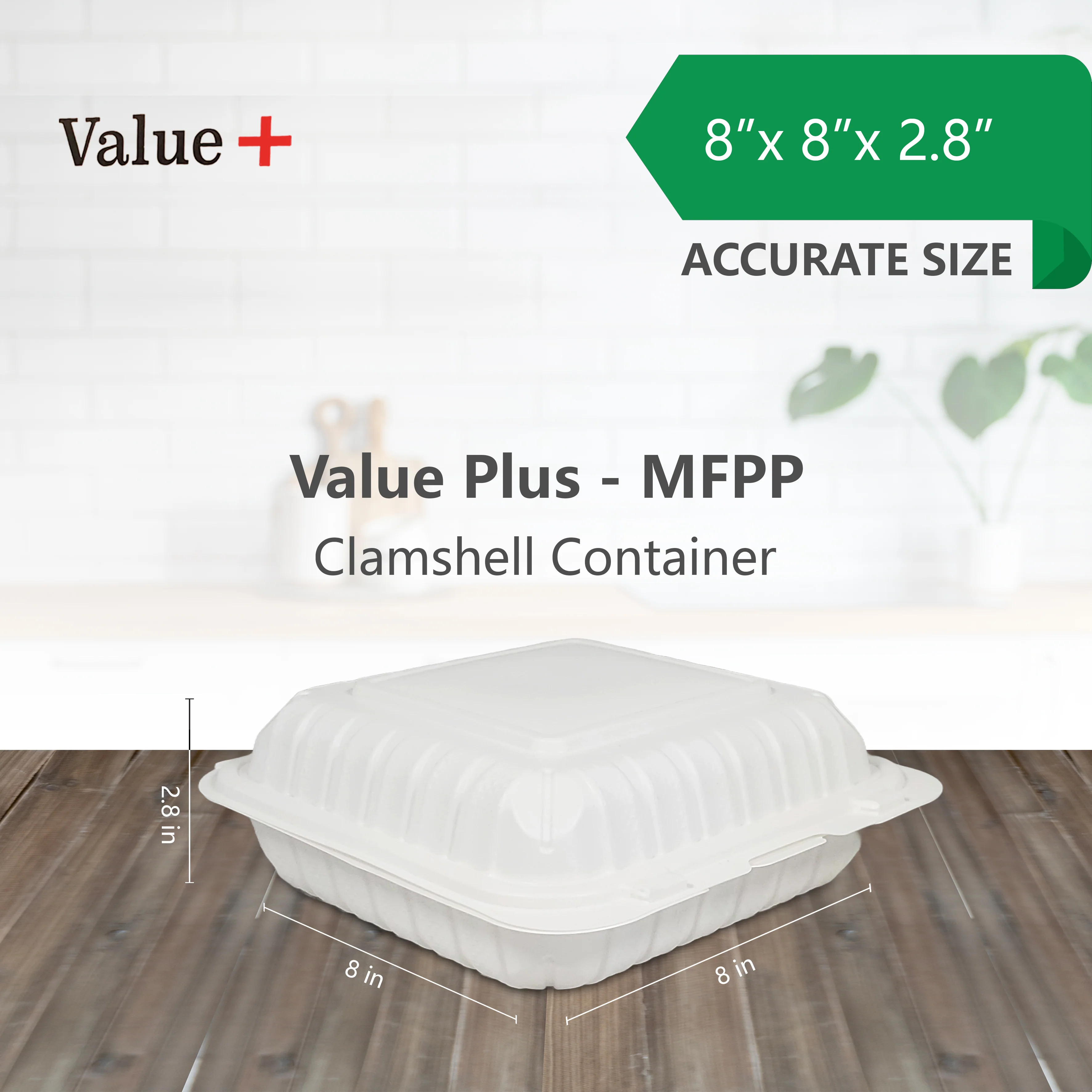 Eco-Craze MFPP Clamshell Container 8x8x2.6"- 1 Compt White - Image 6