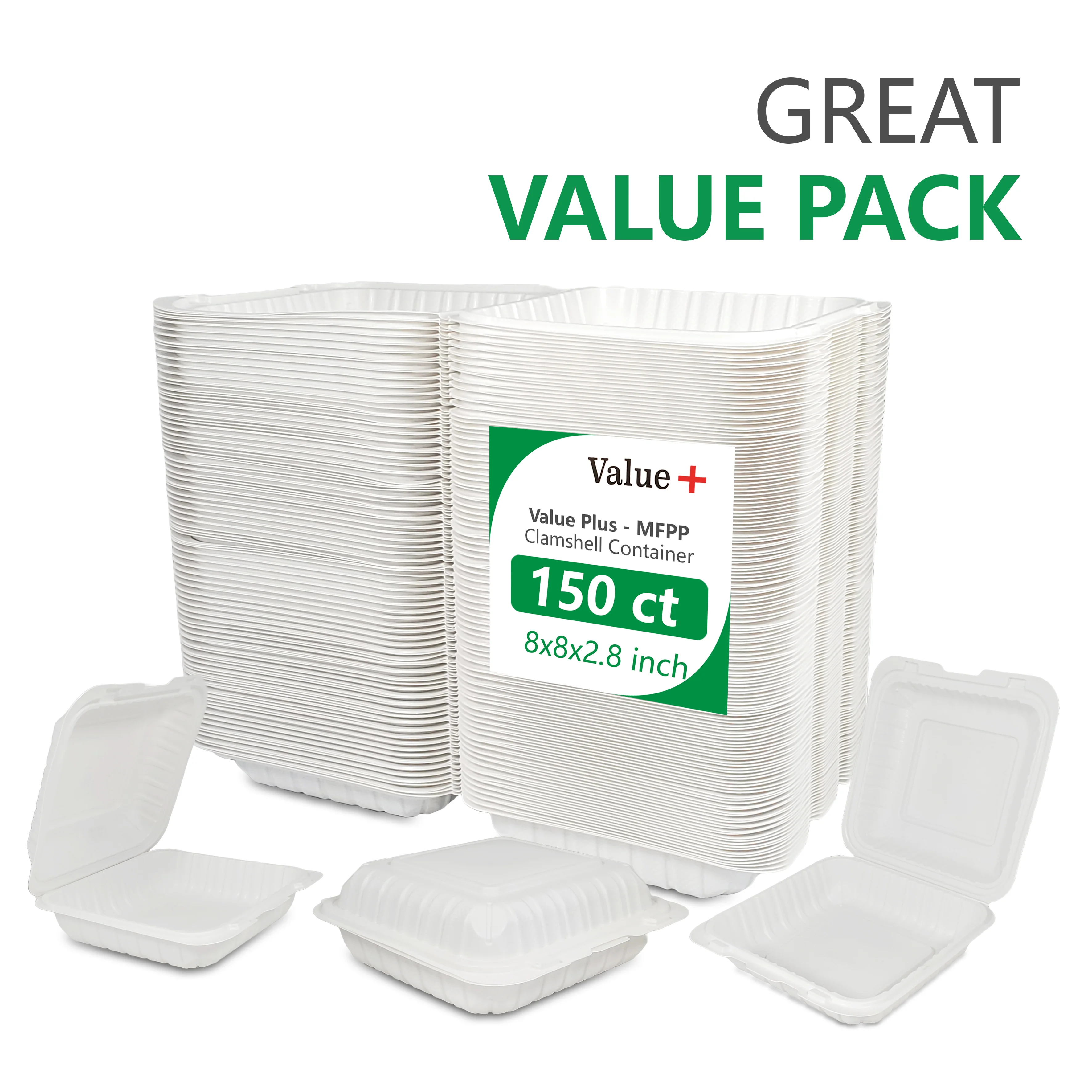 Eco-Craze MFPP Clamshell Container 8x8x2.6"- 1 Compt White - Image 7