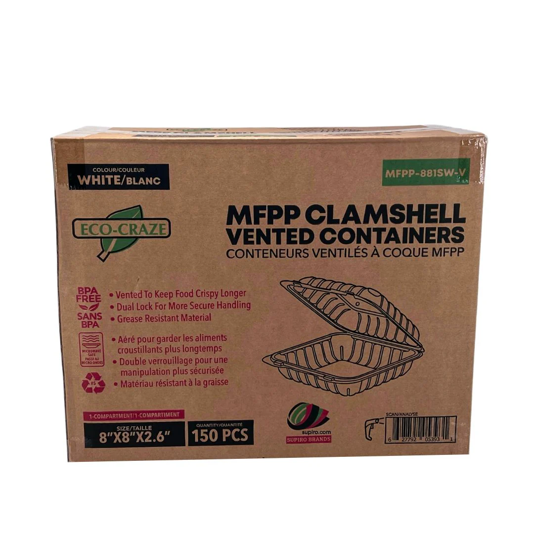 Eco-Craze MFPP Clamshell Container 8x8x2.6"- 1 Compt White - Image 9