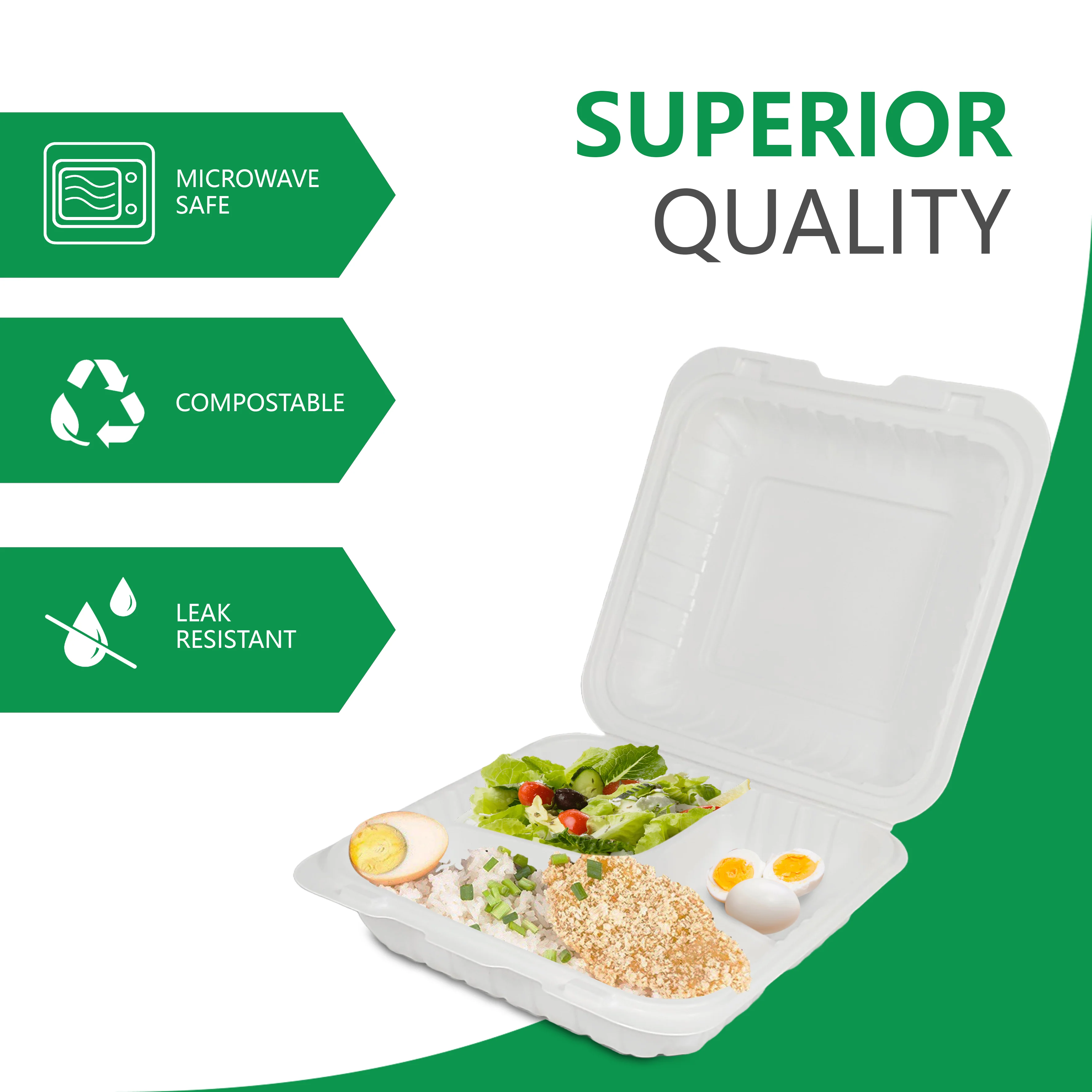 Eco-Craze MFPP Clamshell Container 8x8x2.6" - 3 Compt. White - Image 4