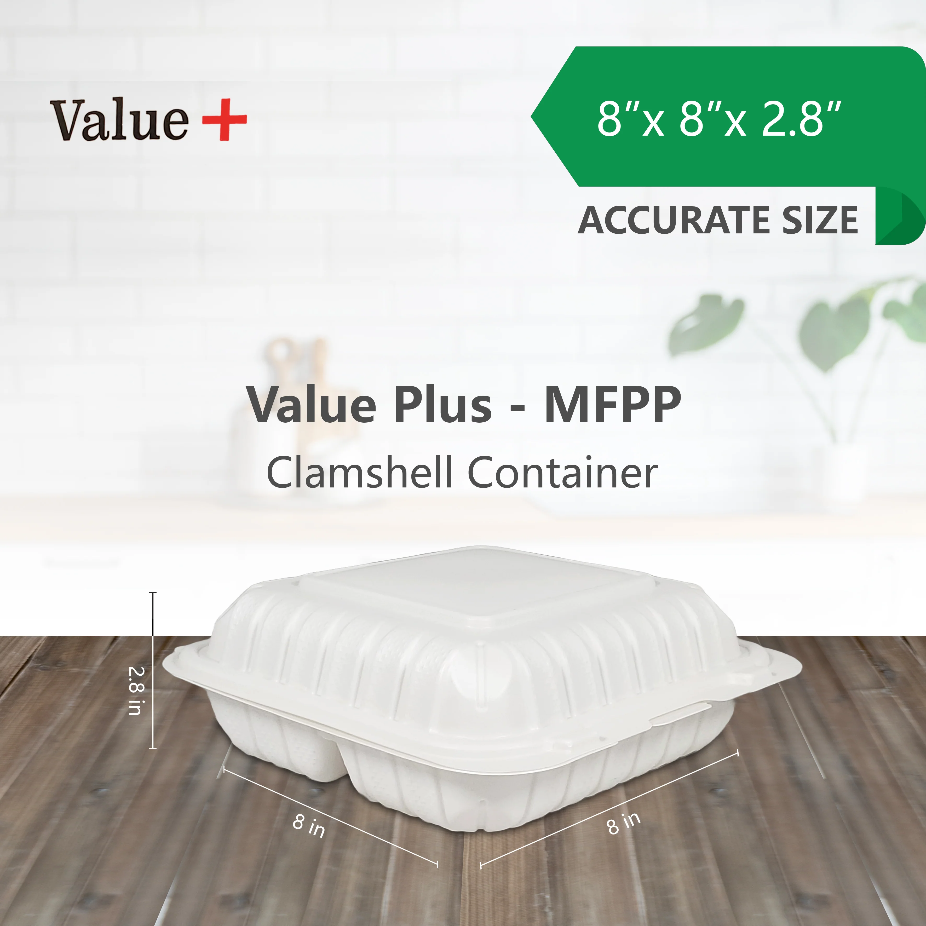Eco-Craze MFPP Clamshell Container 8x8x2.6" - 3 Compt. White - Image 8